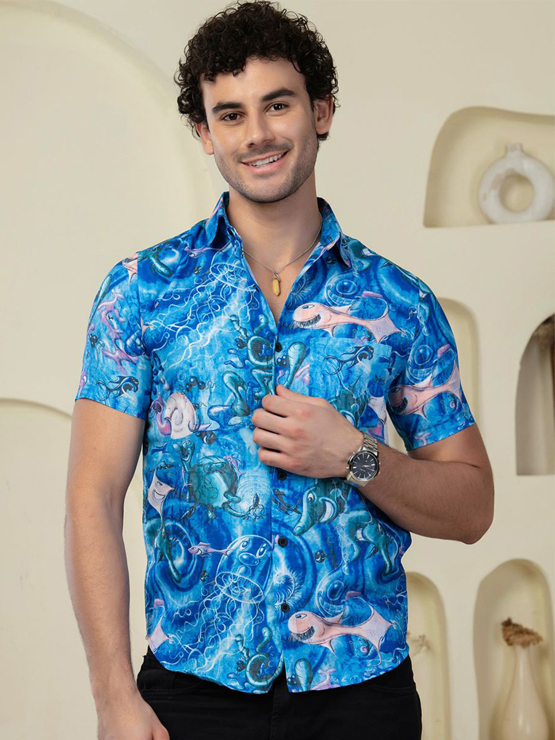 

BAESD Men Standard Floral Opaque Printed Casual Shirt, Blue