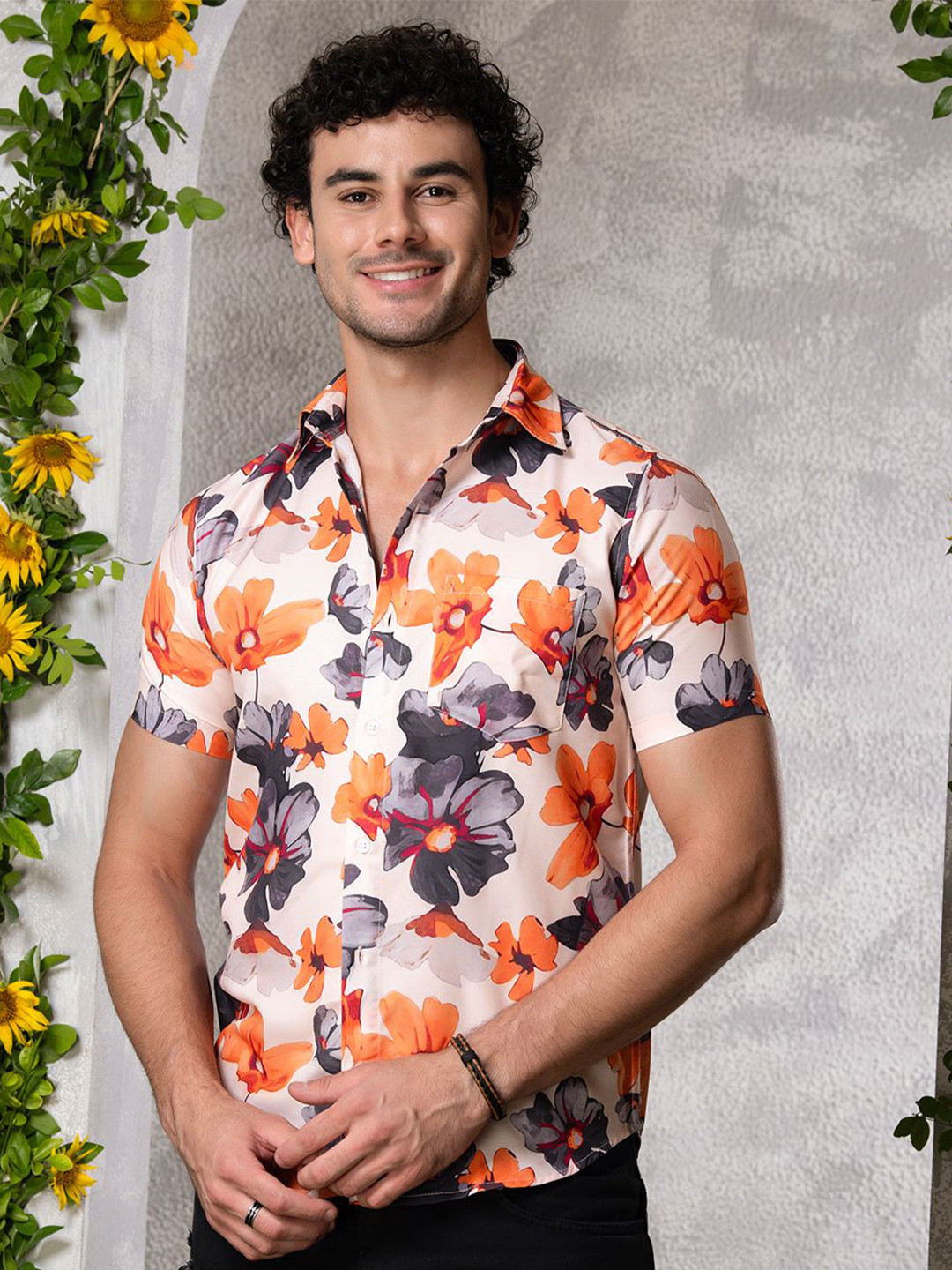 

BAESD Men Standard Floral Opaque Printed Casual Shirt, White