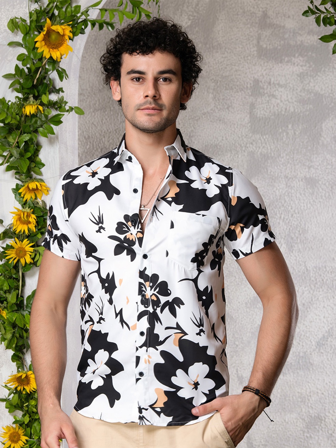 

BAESD Men Regular Fit Standard Floral Printed Casual Shirt, White