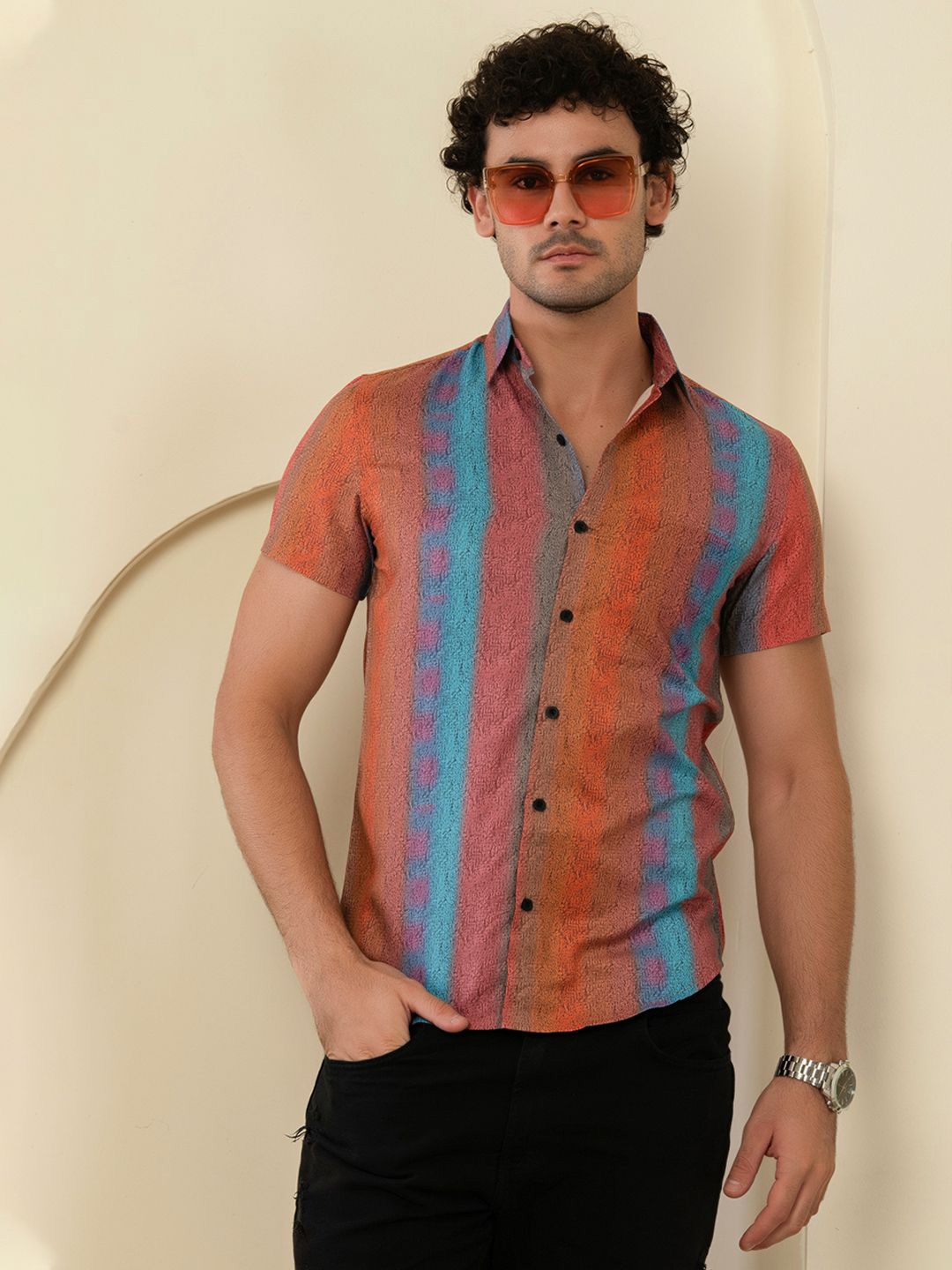 

BAESD Men Standard Opaque Printed Casual Shirt, Orange