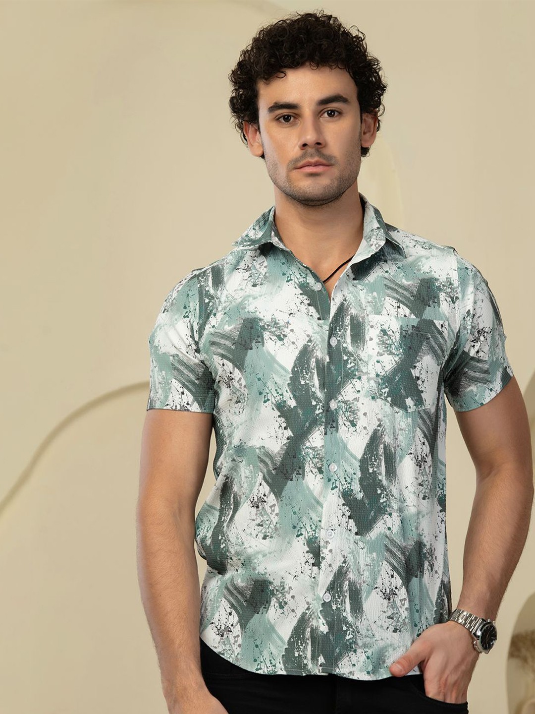 

BAESD Men Regular Fit Standard Floral Opaque Printed Casual Shirt, White