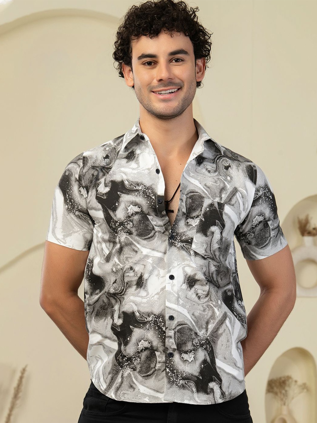 

BAESD Men Standard Floral Opaque Printed Casual Shirt, Grey