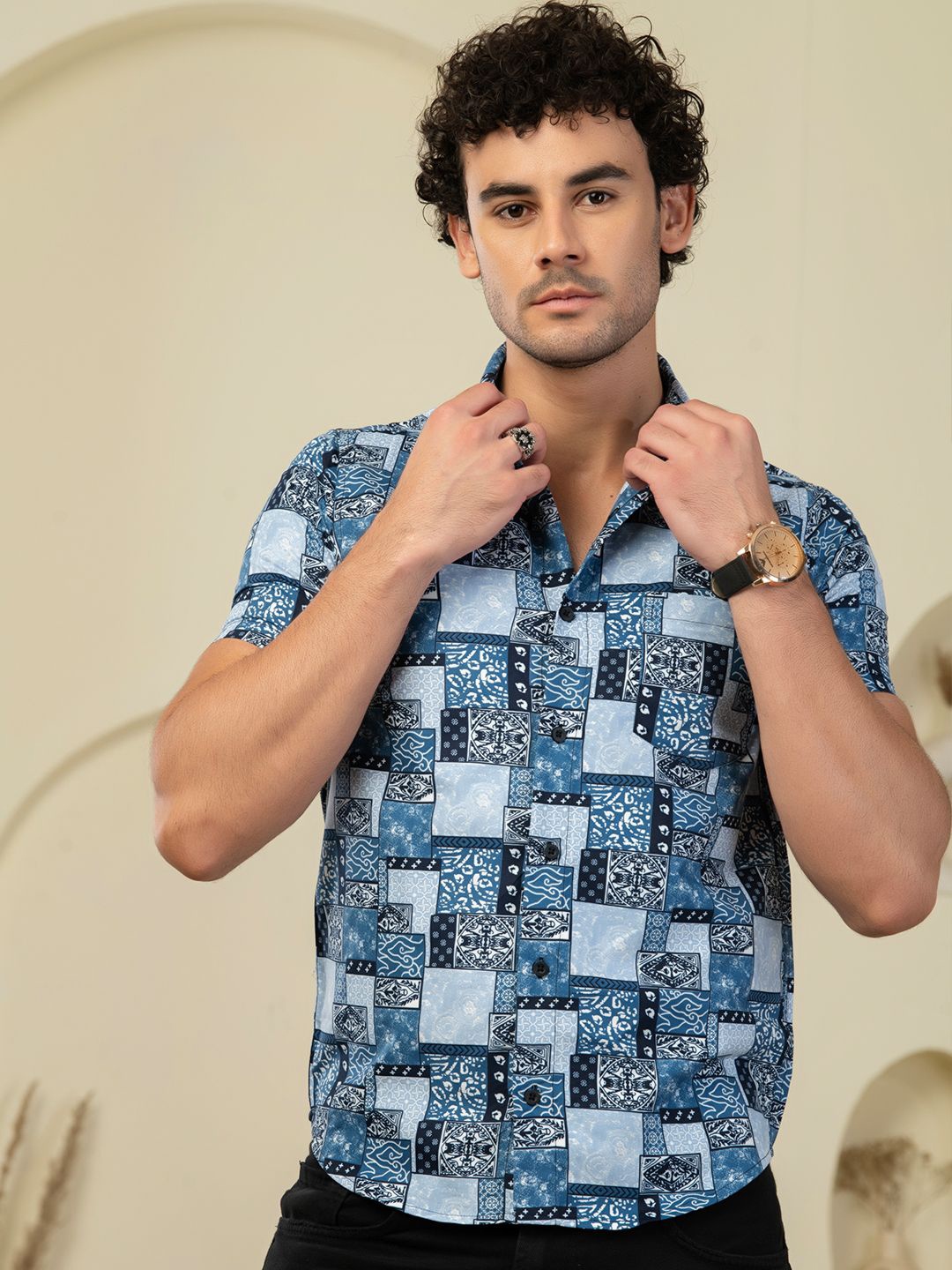 

BAESD Men Standard Opaque Printed Casual Shirt, Blue
