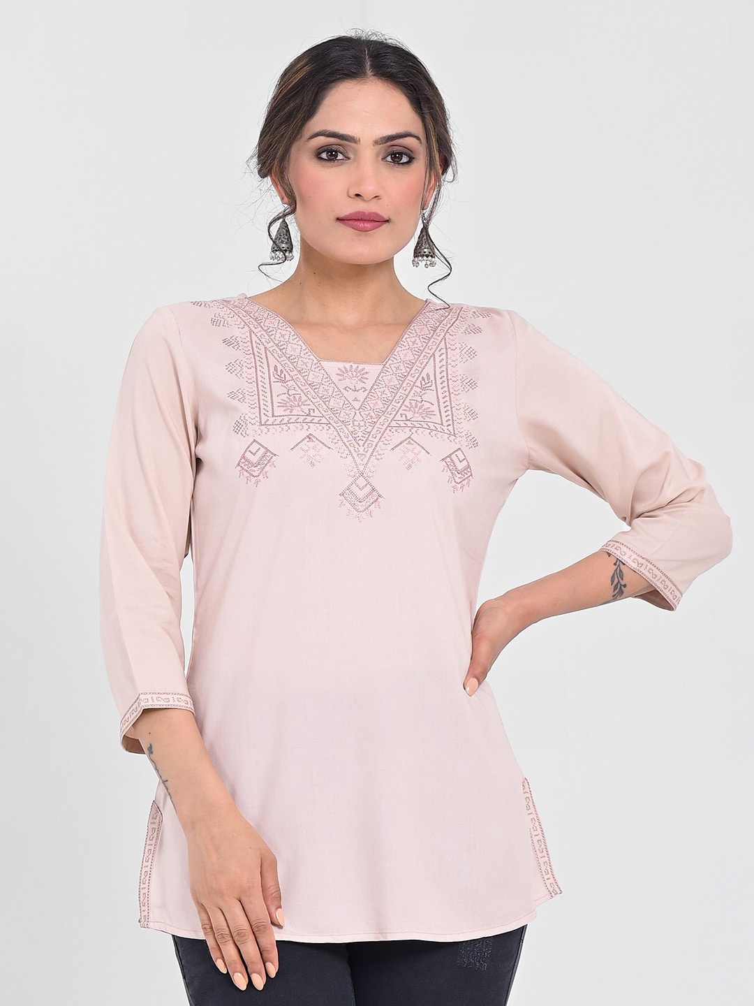 

Anouk V-Neck Embroidered Ethnic Top, Off white