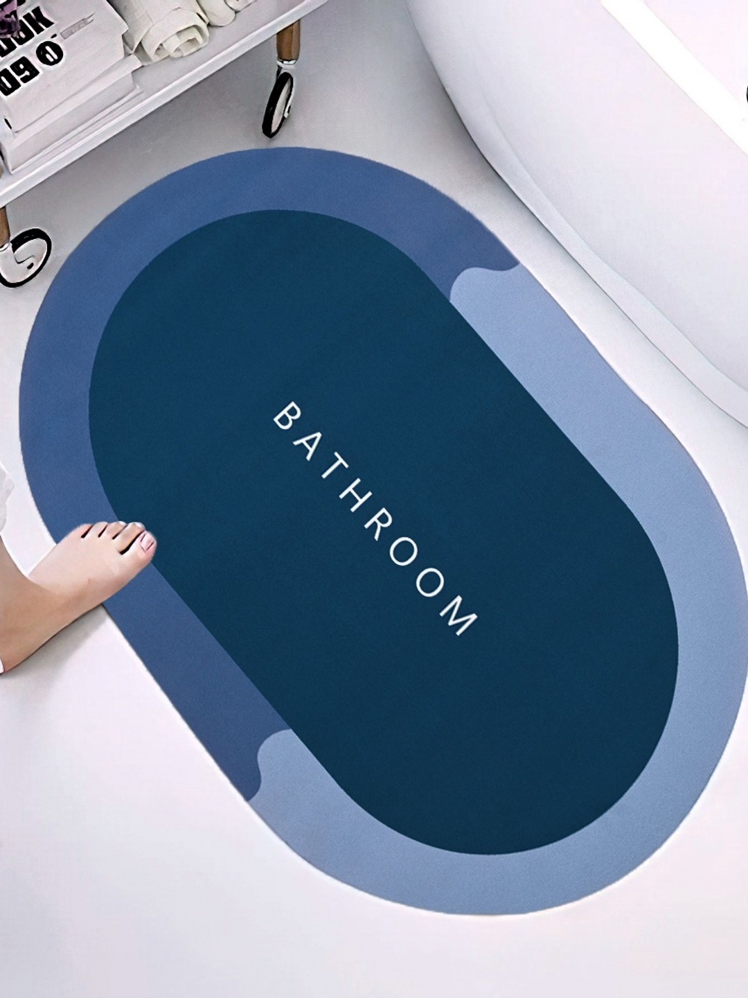 

Aura Navy Blue & Blue Colourblocked 300 GSM Microfiber Bath Rugs