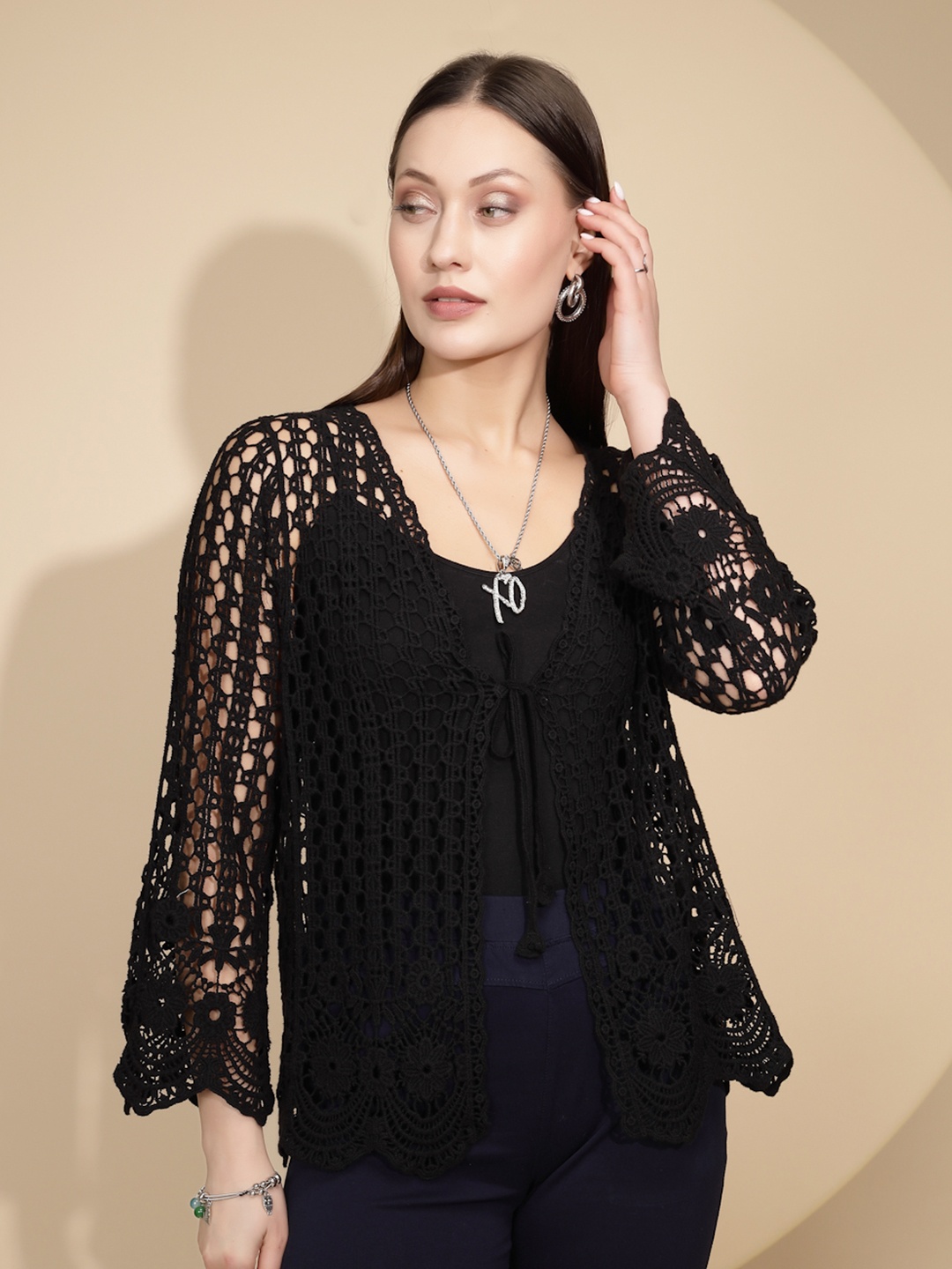 

Global Republic Women Tie-Up Shrug, Black