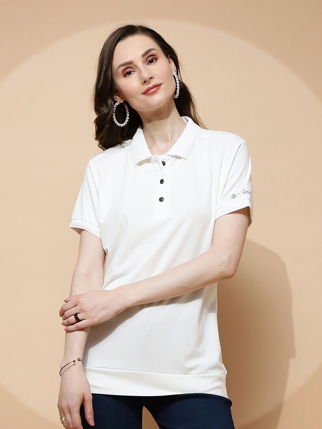 

Global Republic Solid Shirt Collar Shirt Style Top, White