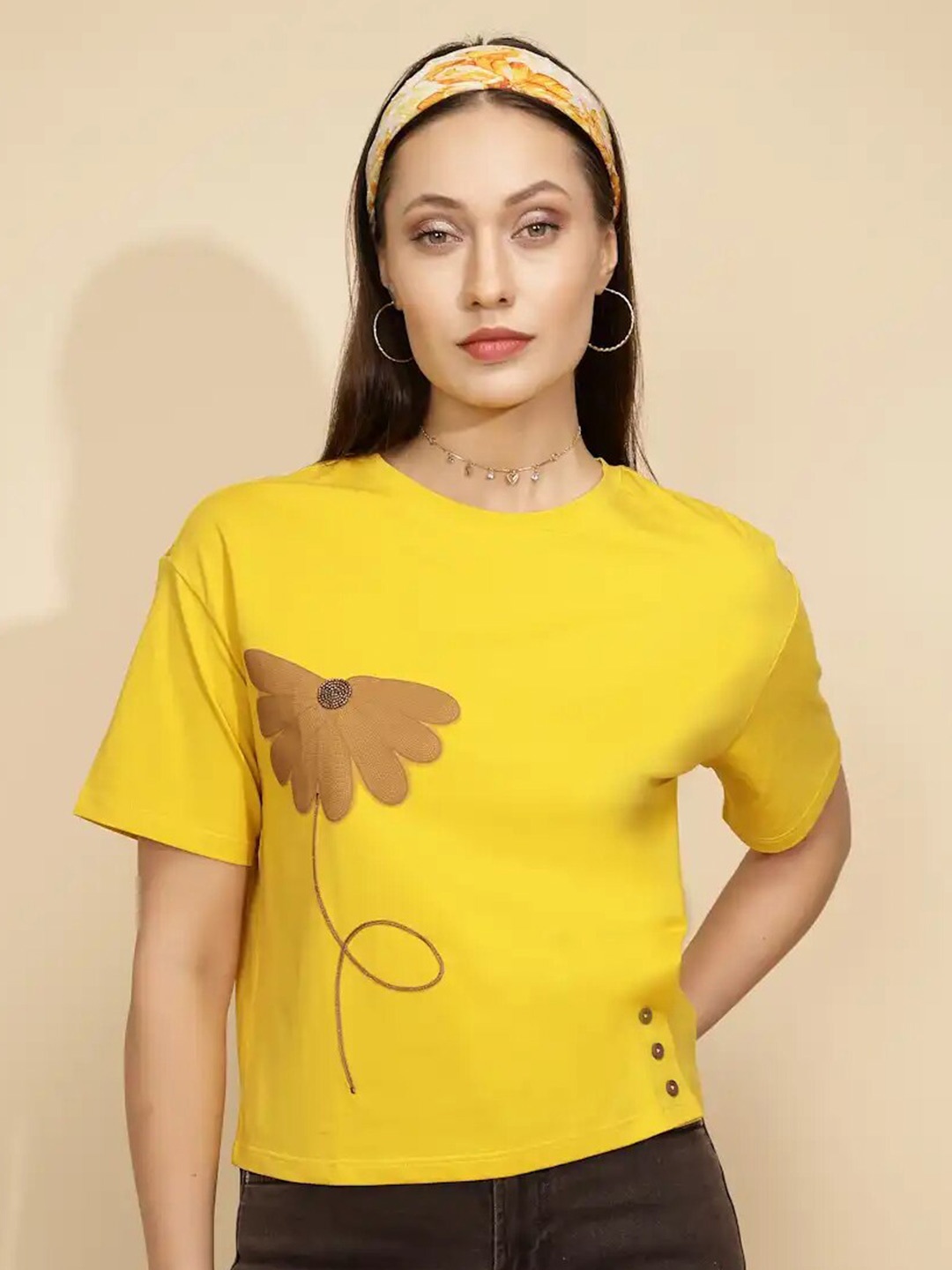 

Global Republic Floral Printed Round Neck Top, Yellow