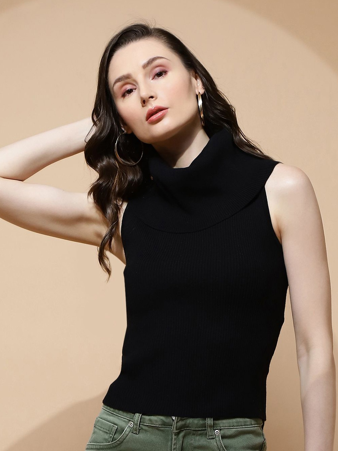 

Global Republic Solid High Neck Top, Black