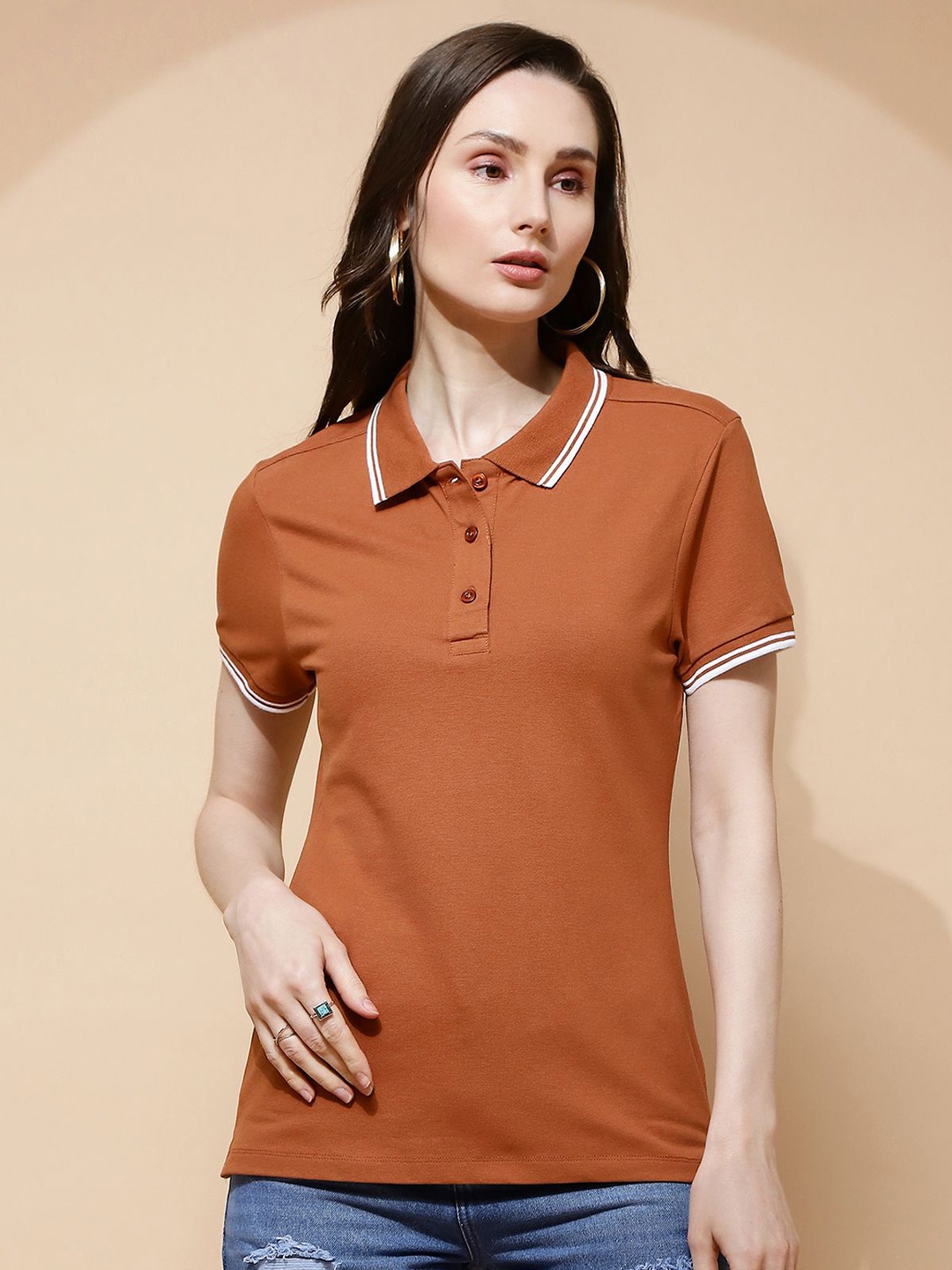 

Global Republic Polo Collar Solid Top, Brown