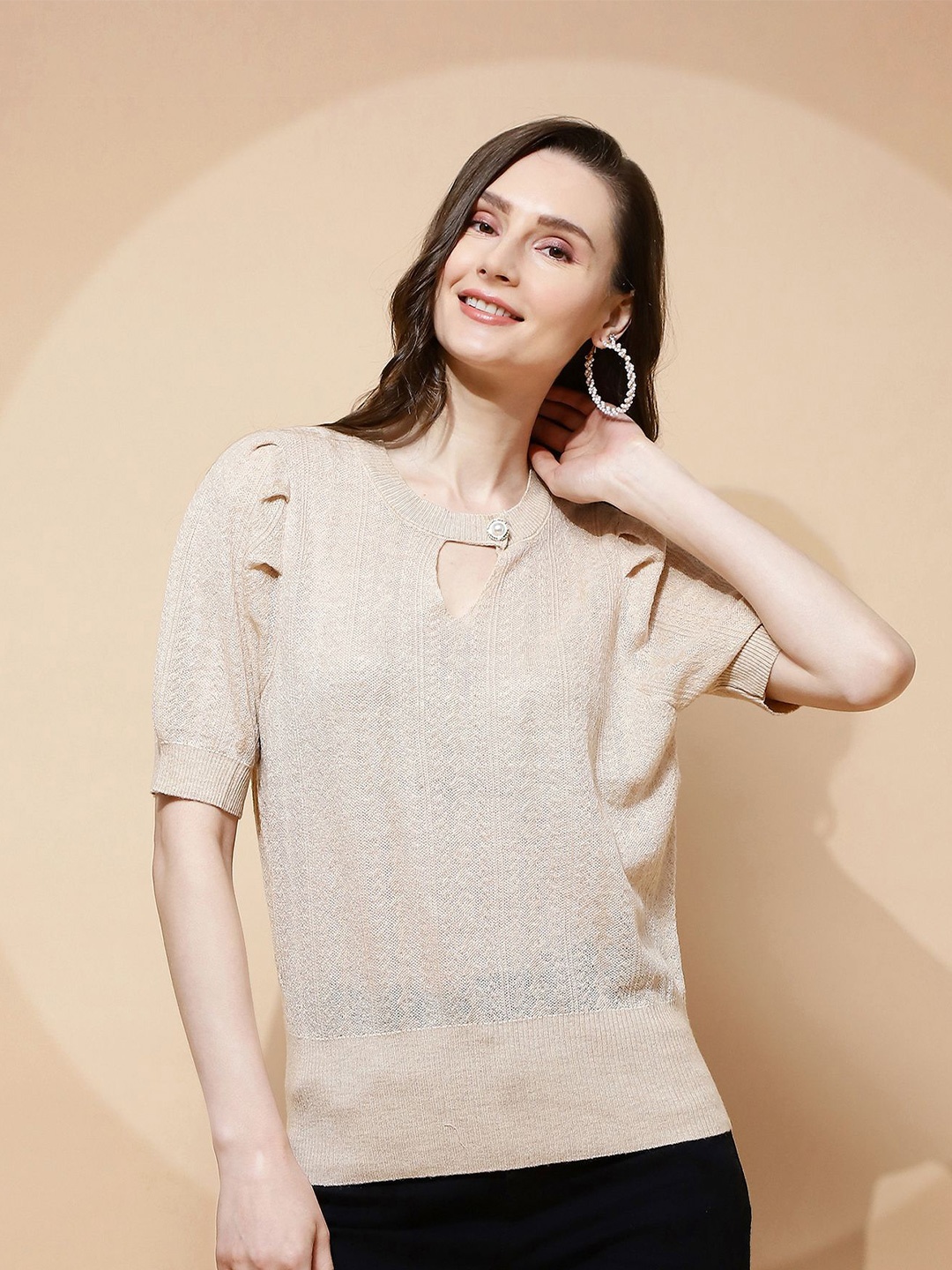 

Global Republic Keyhole Neck Crepe Top, Beige
