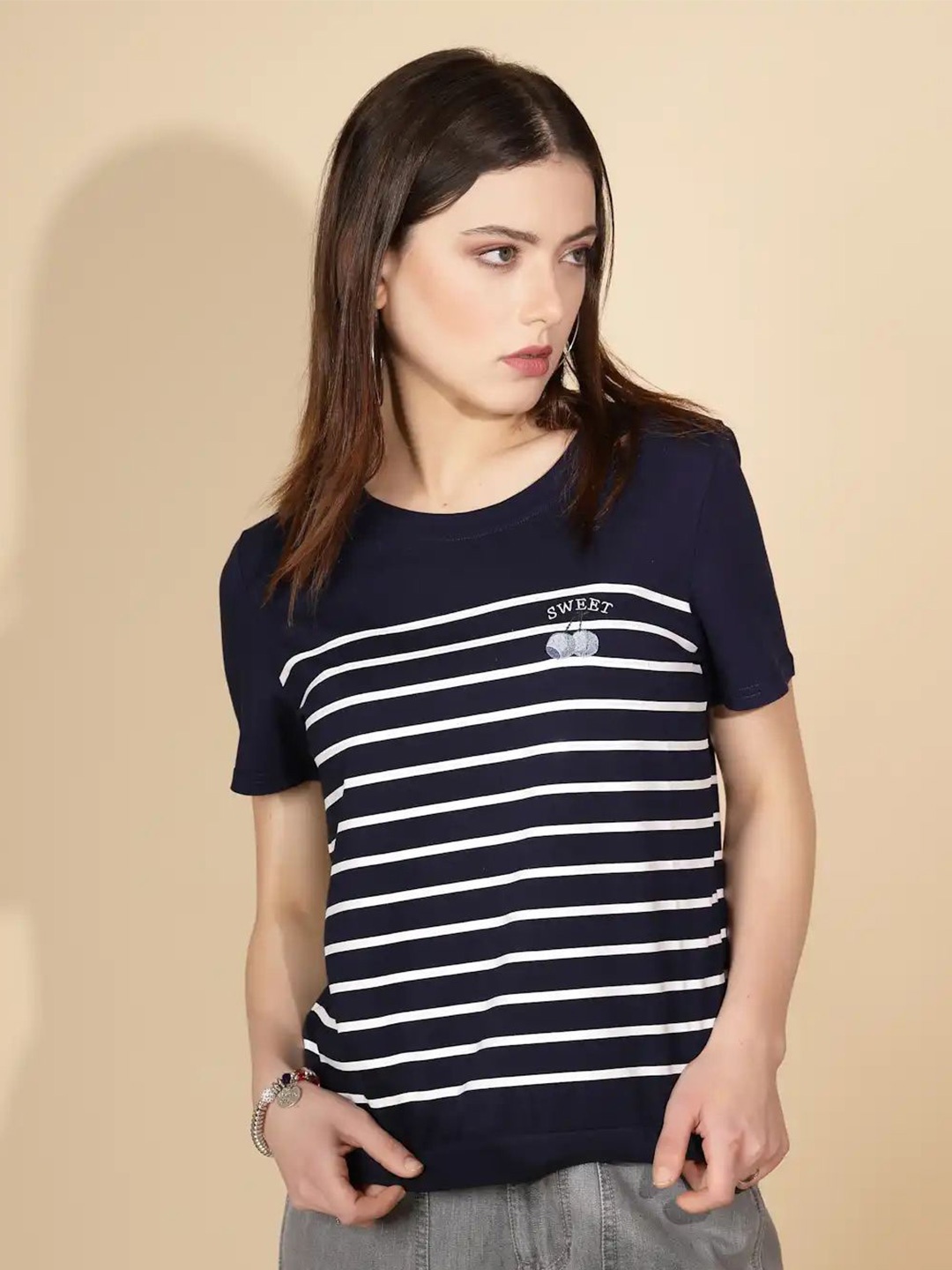 

Global Republic Striped Round Neck Top, Blue