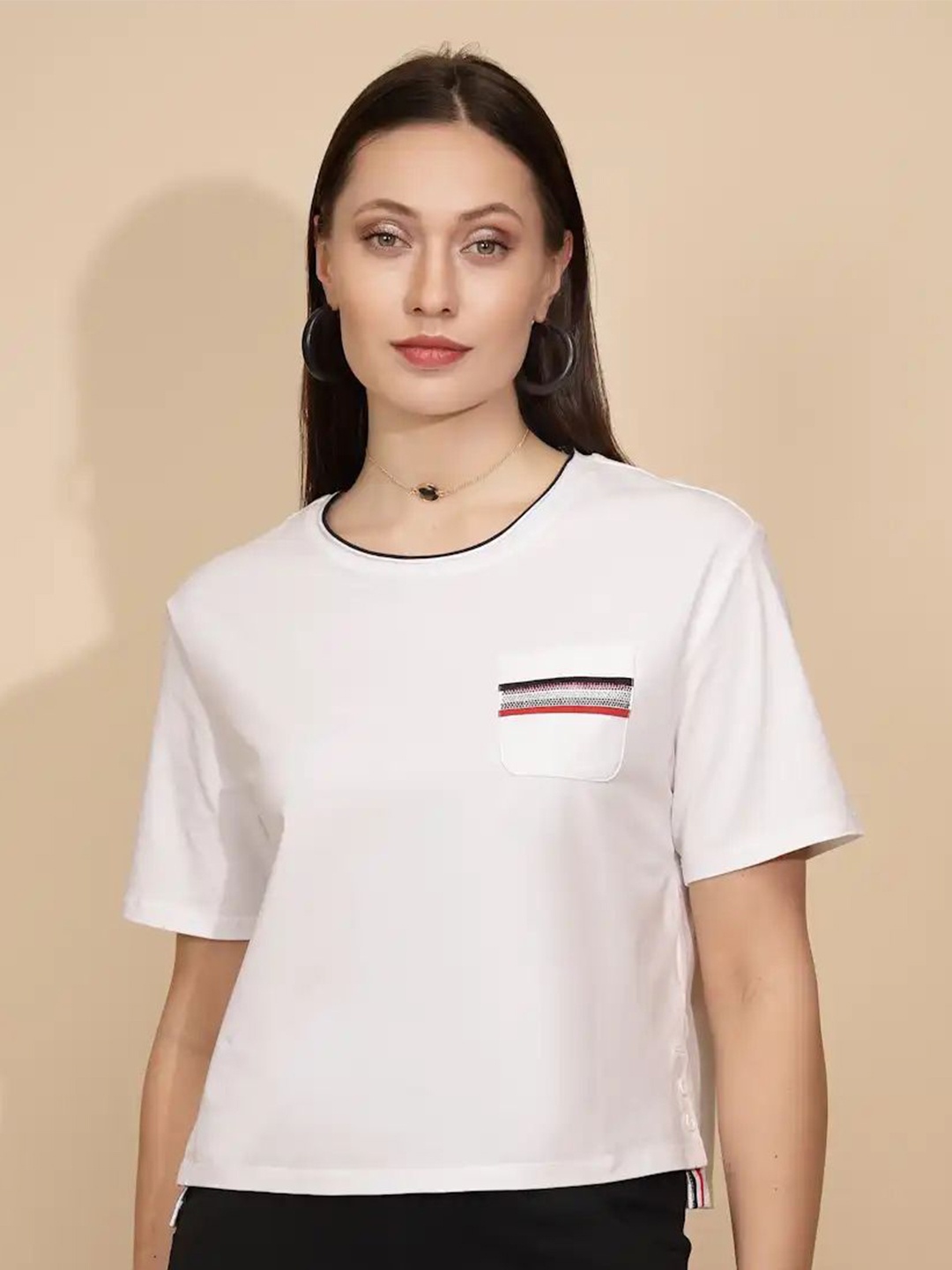 

Global Republic Solid Round Neck Crop Top, White