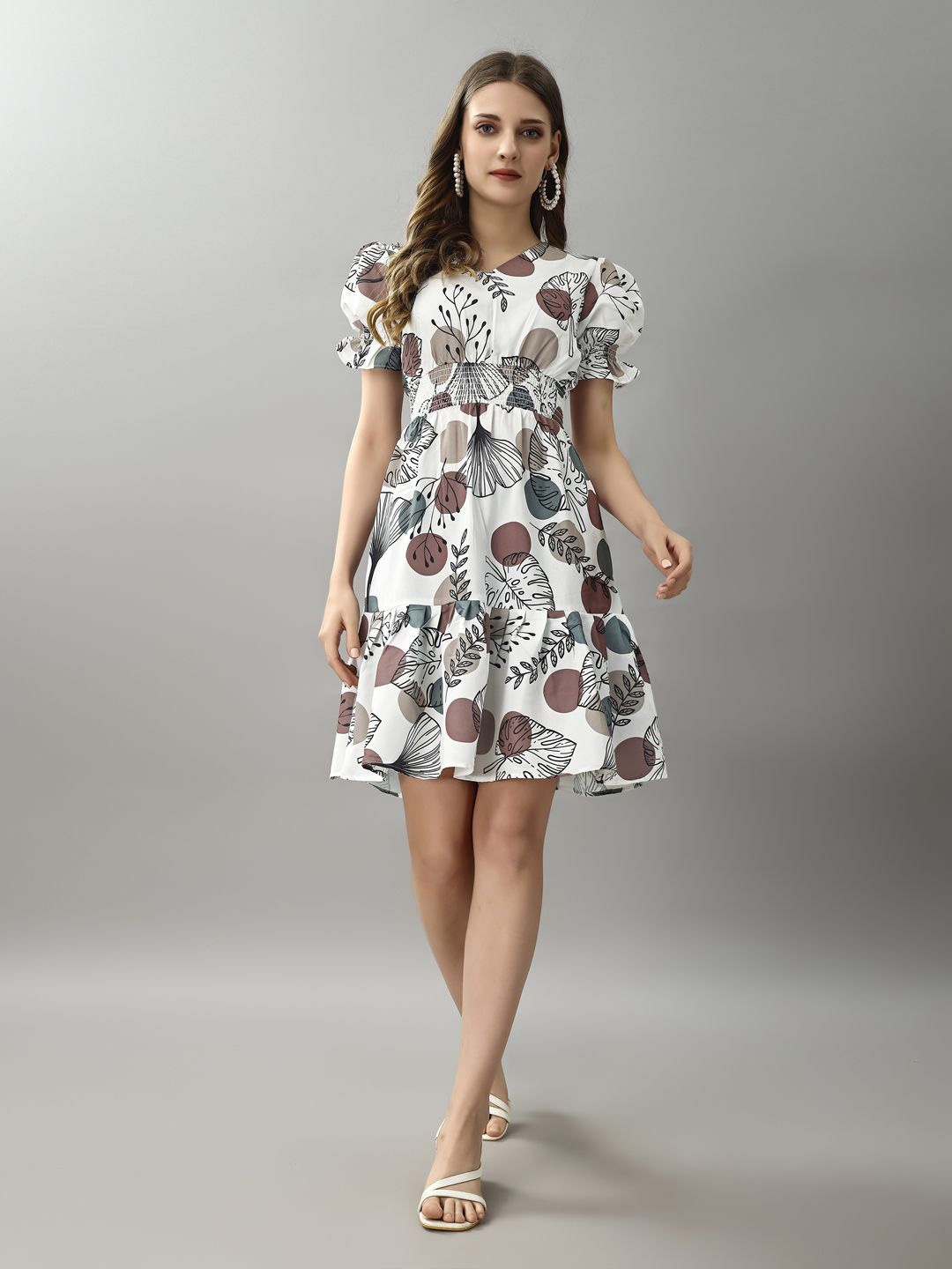 

BAESD Women Floral Print Fit & Flare Dress, White