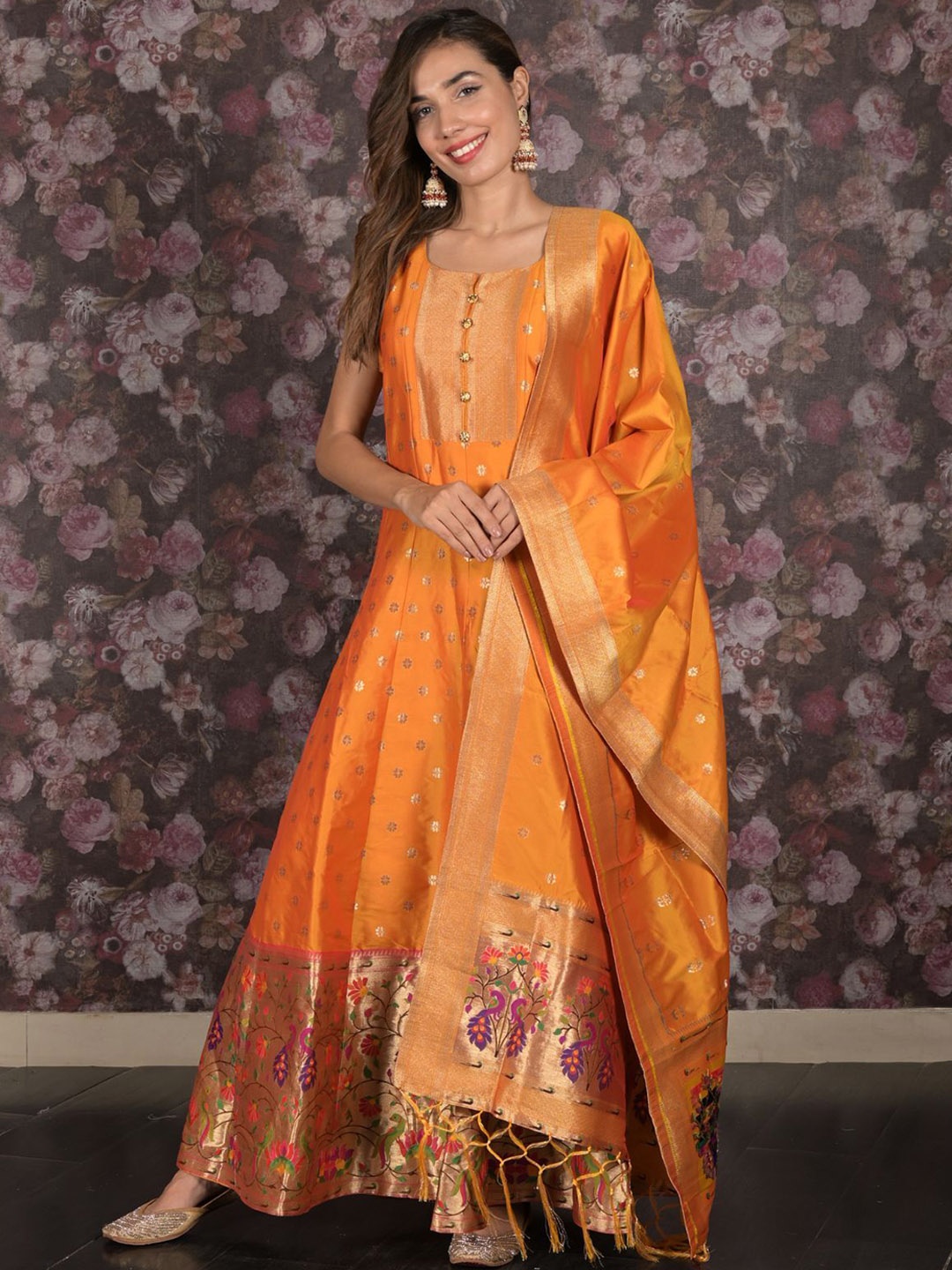 

ODETTE Women Regular Kurta with Trousers & With Dupatta, Mustard