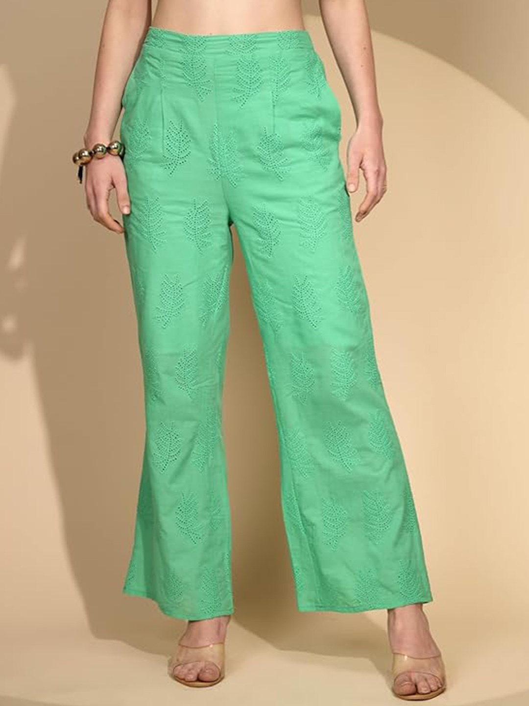 

Global Republic Women Tailored Loose Fit Easy Wash Parallel Trousers, Green