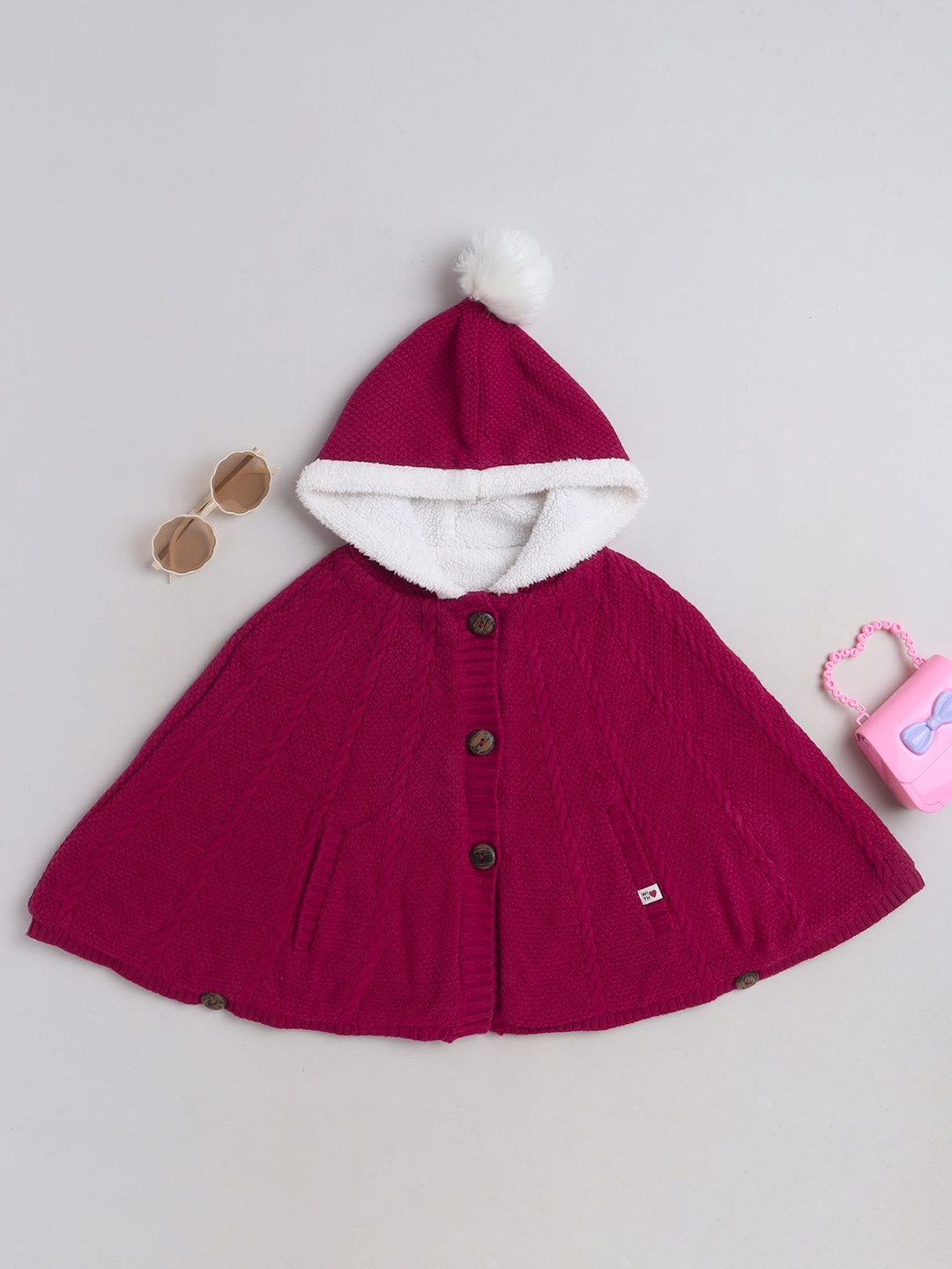 

Yellow Apple Girls Cable Knit Woollen Cardigan, Pink
