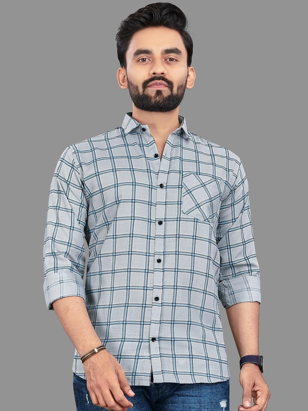 

ADWYN PETER Men Windowpane Checks Opaque Checked Casual Shirt, Multi