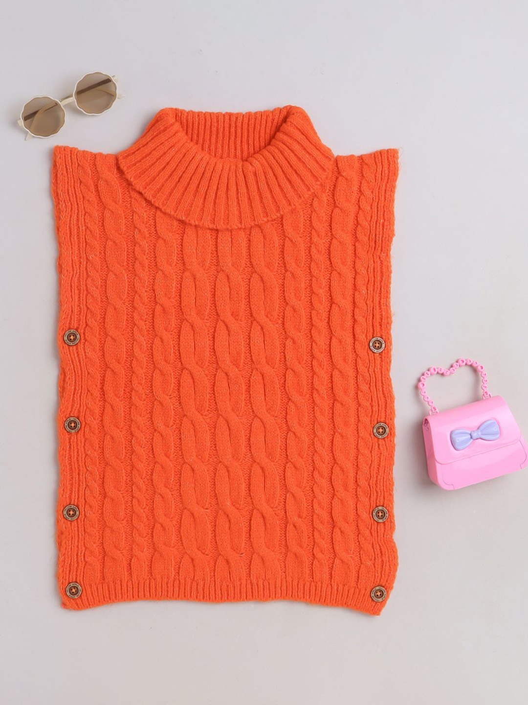 

Yellow Apple Girls Cable Knit Woollen Sweater Vest, Orange