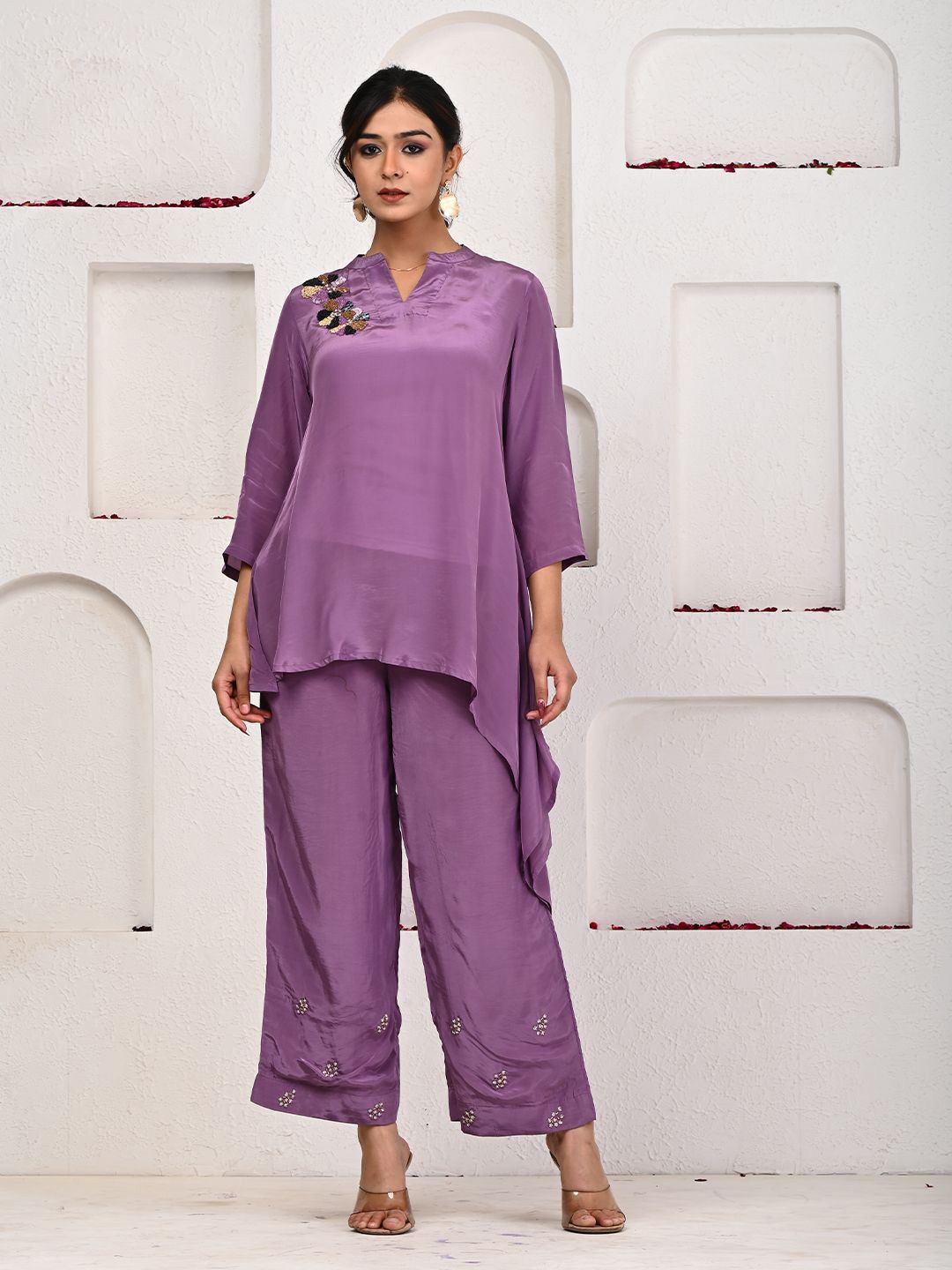 

ARAVALII Embroidered Tunic With Trousers Co-Ords, Lavender