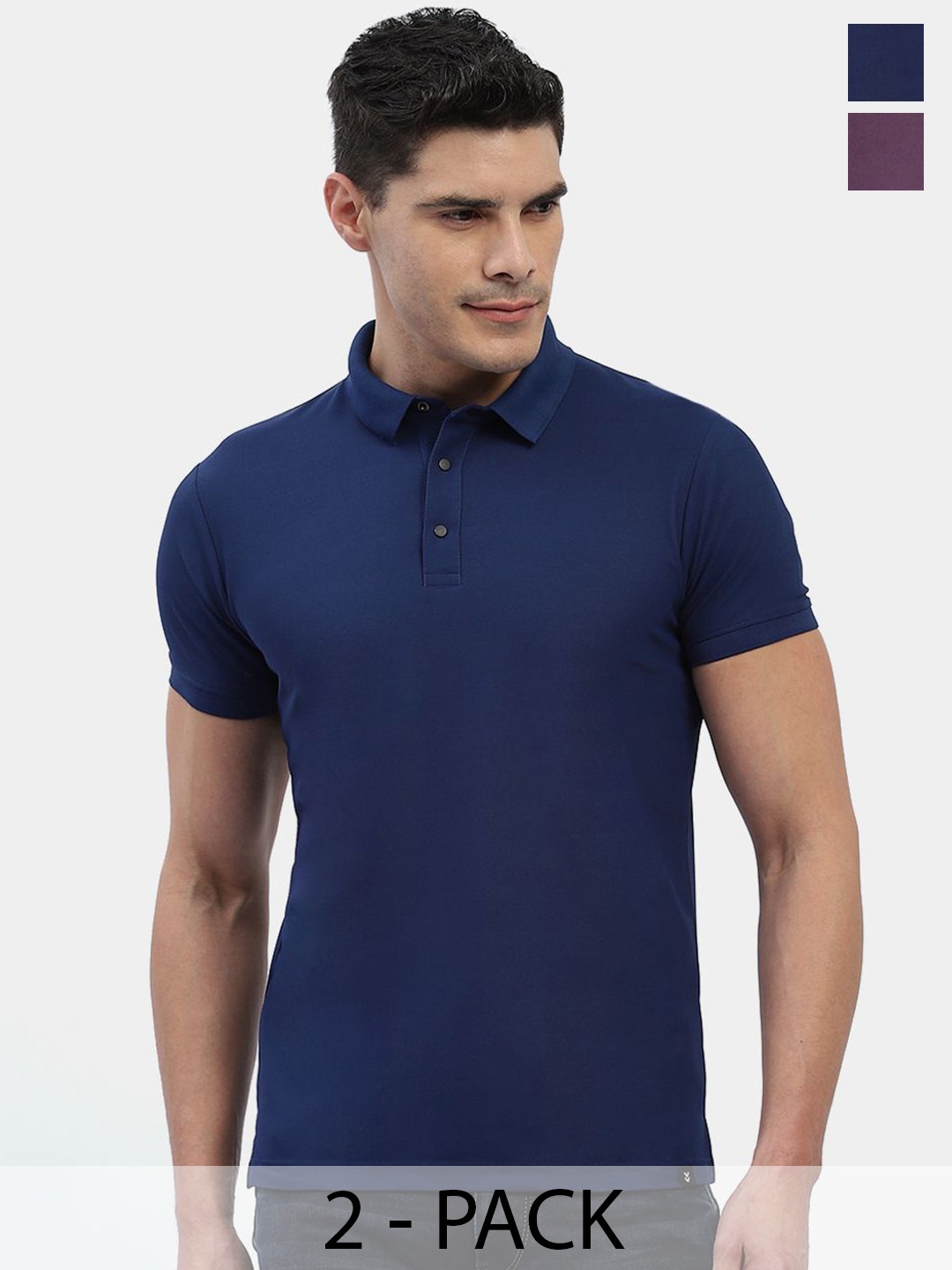 

hummel Men Pack Of 2 Solid Polo Collar T-shirts, Blue