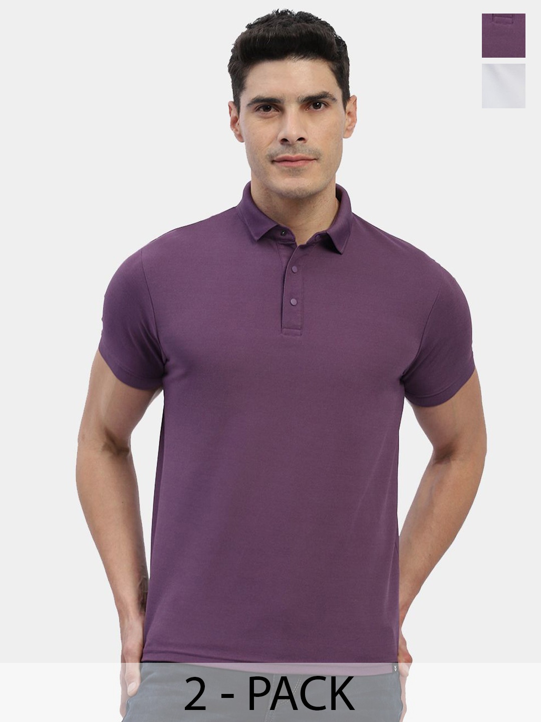 

hummel Men Set Of 2 Polo Collar Solid T-shirt, Purple