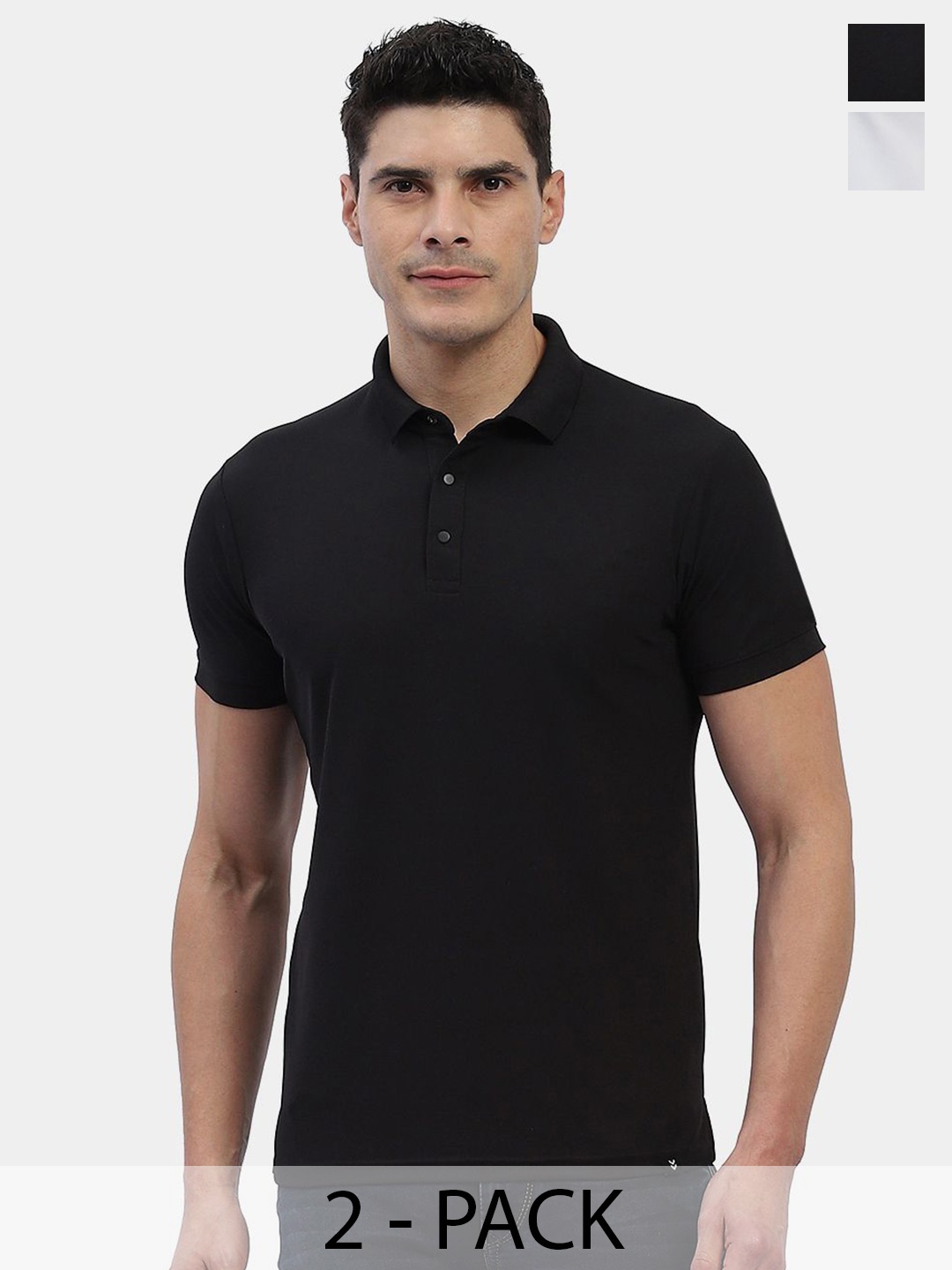 

hummel Men Set Of 2 Solid Polo Collar T-shirt, Black