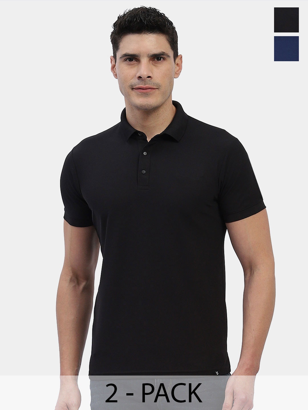 

hummel Men Set Of 2 Solid Polo Collar T-shirt, Blue