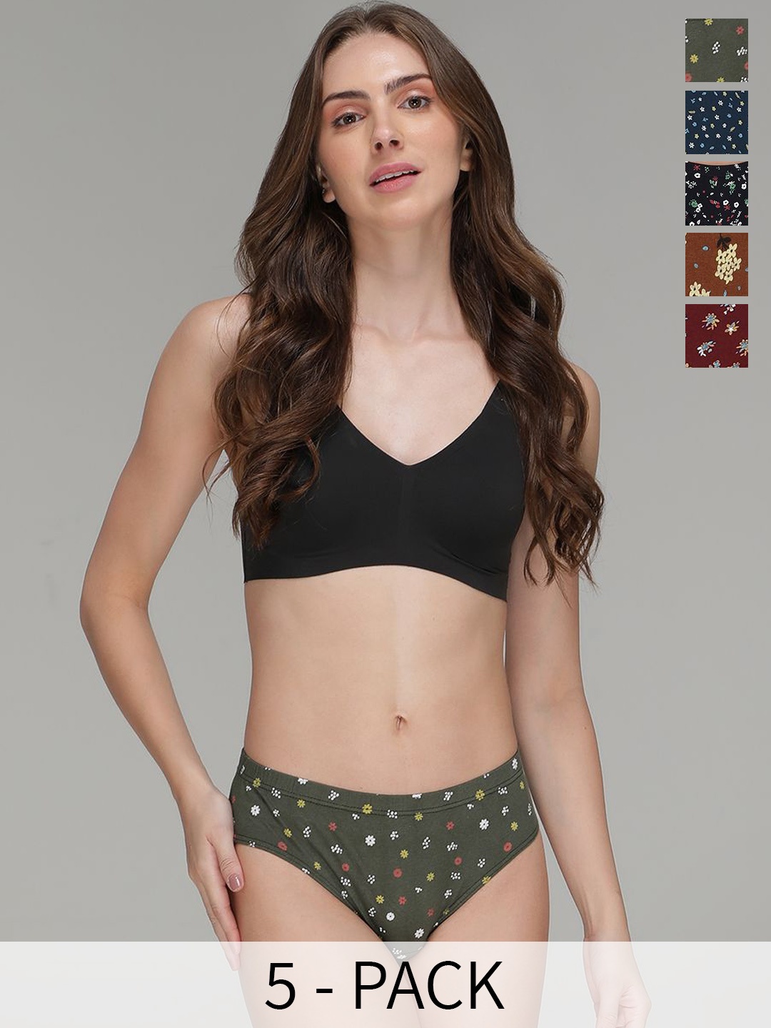 

AMUL COMFY Pack of 5 Printed Pure Cotton Mid Rise Basic Briefs AC-PRI-PRINT-IE-ASST-1-75-, Green