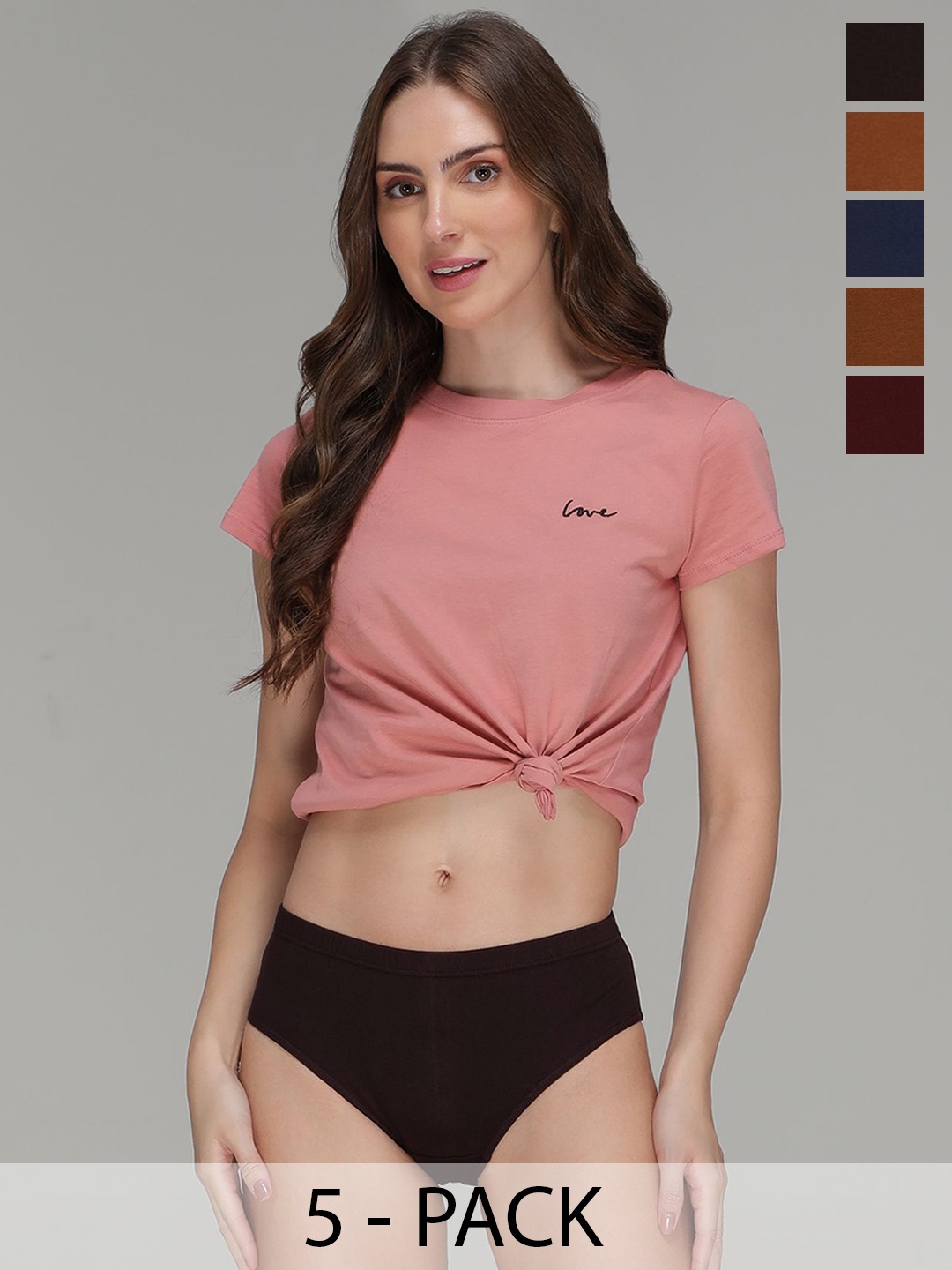 

AMUL COMFY Women Set Of 5 Pure Cotton Basic Briefs, Brown