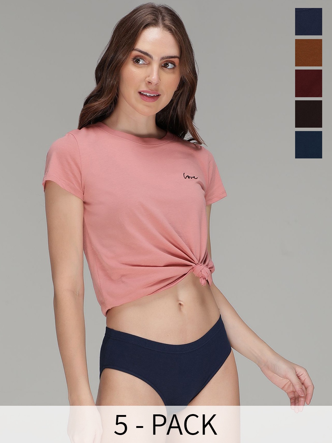

AMUL COMFY Women Pack Of 5 Pure Cotton Brief, Brown
