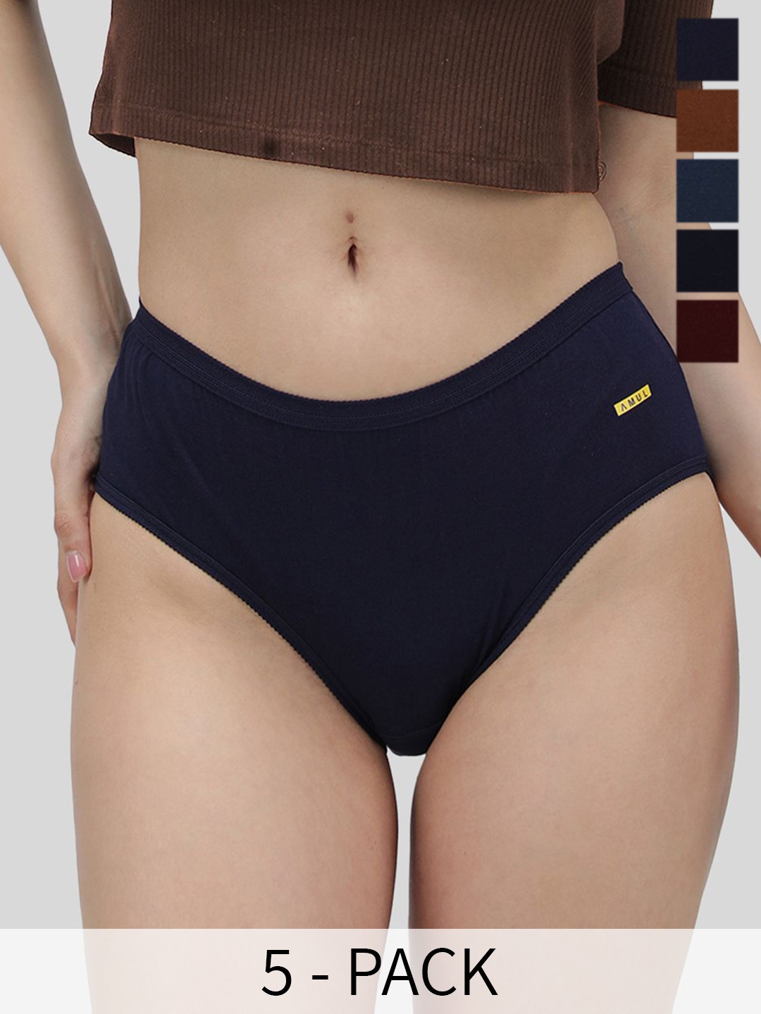 

AMUL COMFY Women Pack Of 5 Pure Cotton Mid Rise Basic Briefs, Maroon