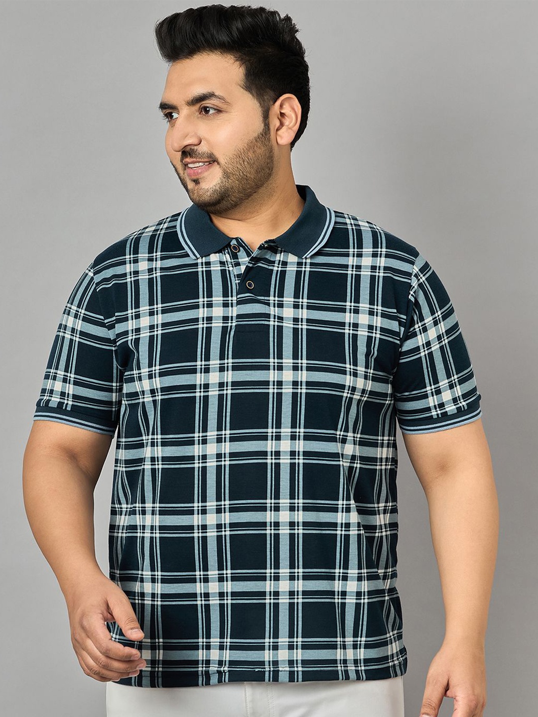 

AUSTIVO Men Checked Polo Collar T-shirt, Teal