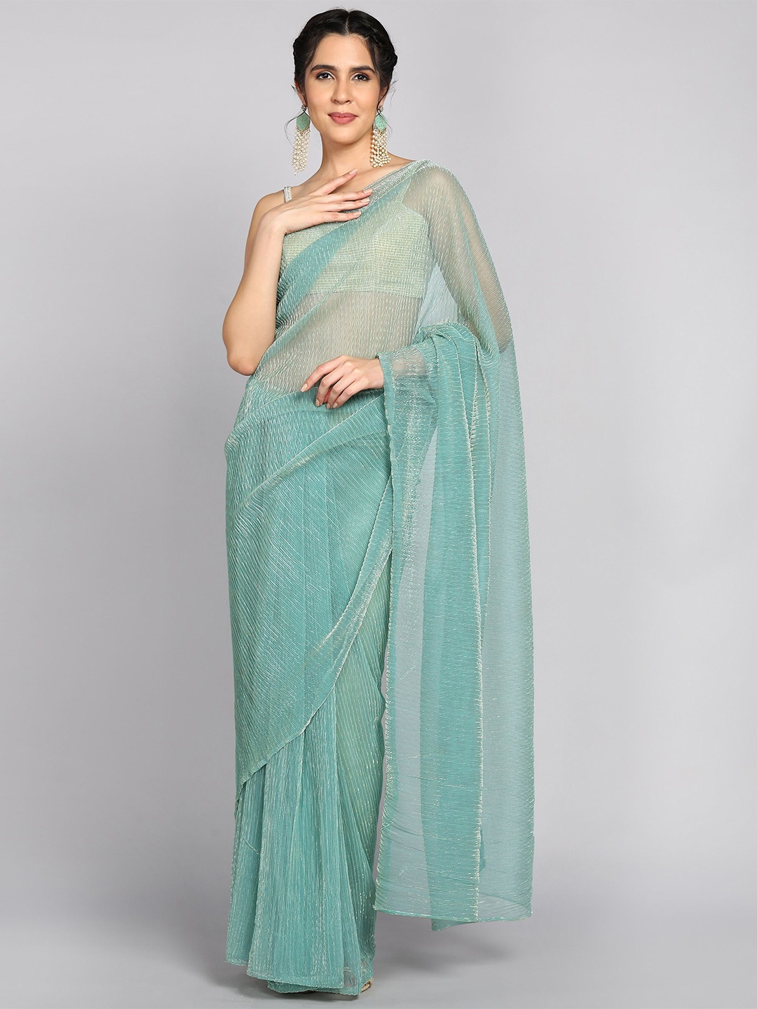 

VIJAYA VALLABH Embellished Net Saree, Sea green