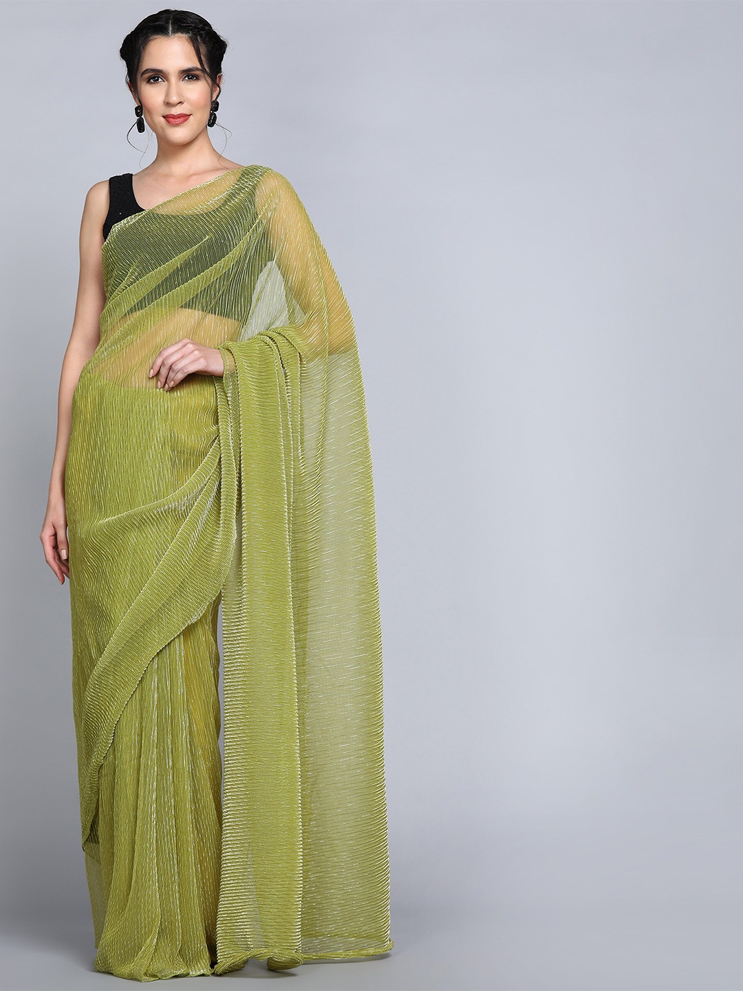 

VIJAYA VALLABH Embellished Net Saree, Green