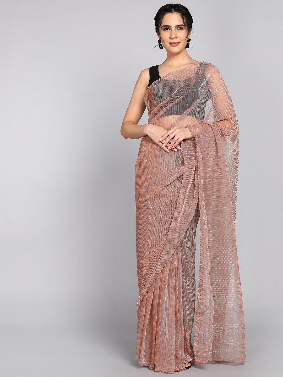 

VIJAYA VALLABH Embellished Net Saree, Peach