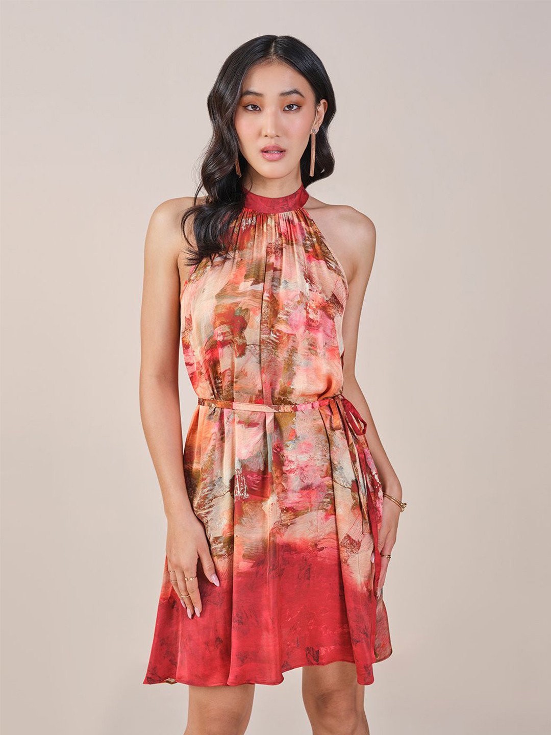 

AND Women Above Knee Wrap Dress, Rust
