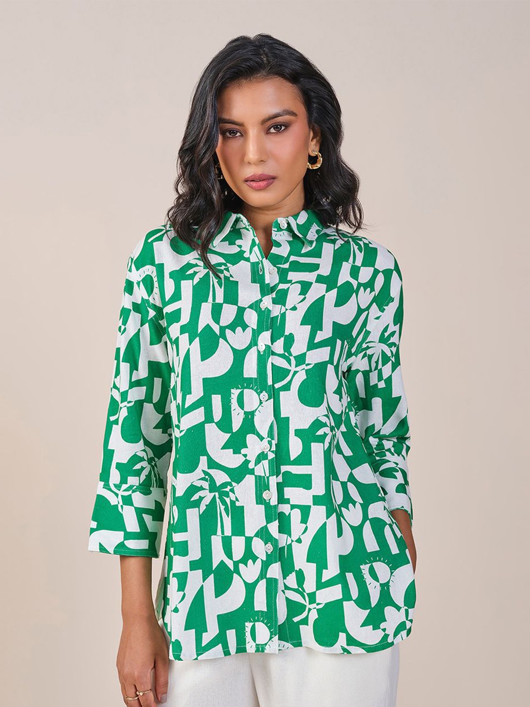 

AND Abstract Printed Shirt Style Top, White