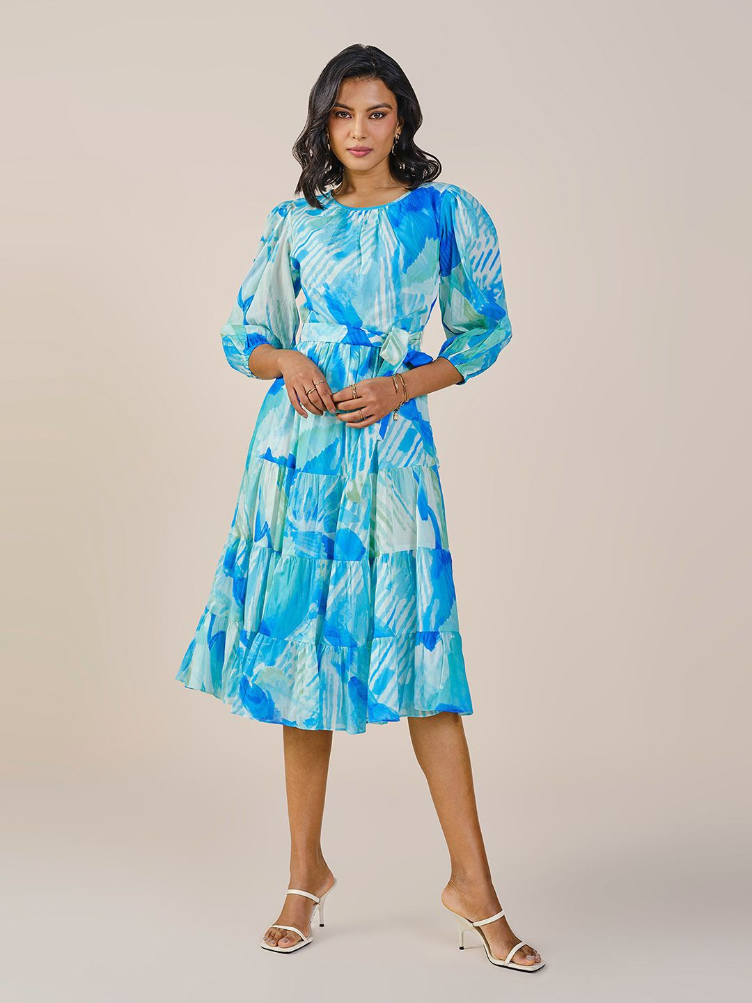 

AND Tie and Dye Print Fit & Flare Midi Dress, Blue