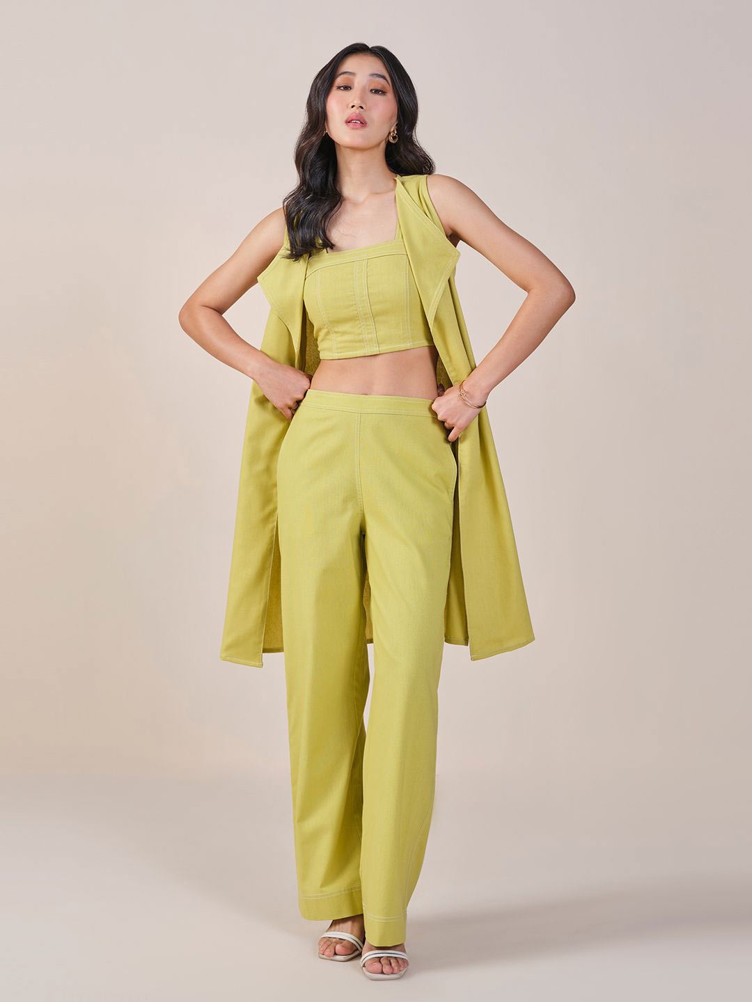 

AND Top With Trousers & Shrug Co-Ords Set, Lime green