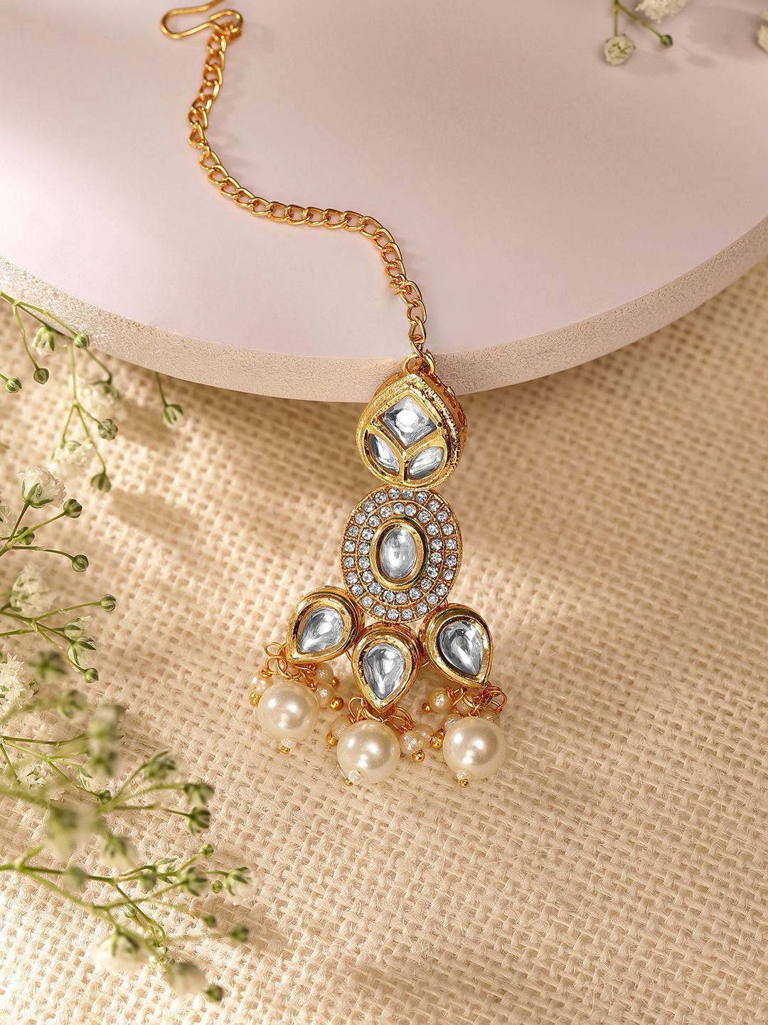 

Priyaasi Gold-Plated Kundan Studded Maang Tikka Head Jewellery