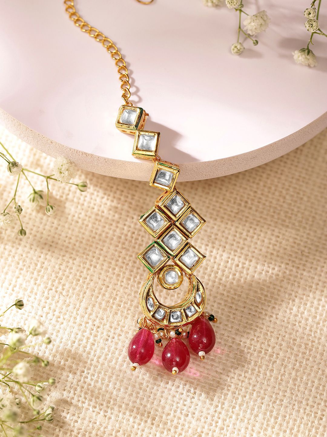 

Priyaasi Gold-Plated Kundan Studded Maang Tikka Head Jewellery
