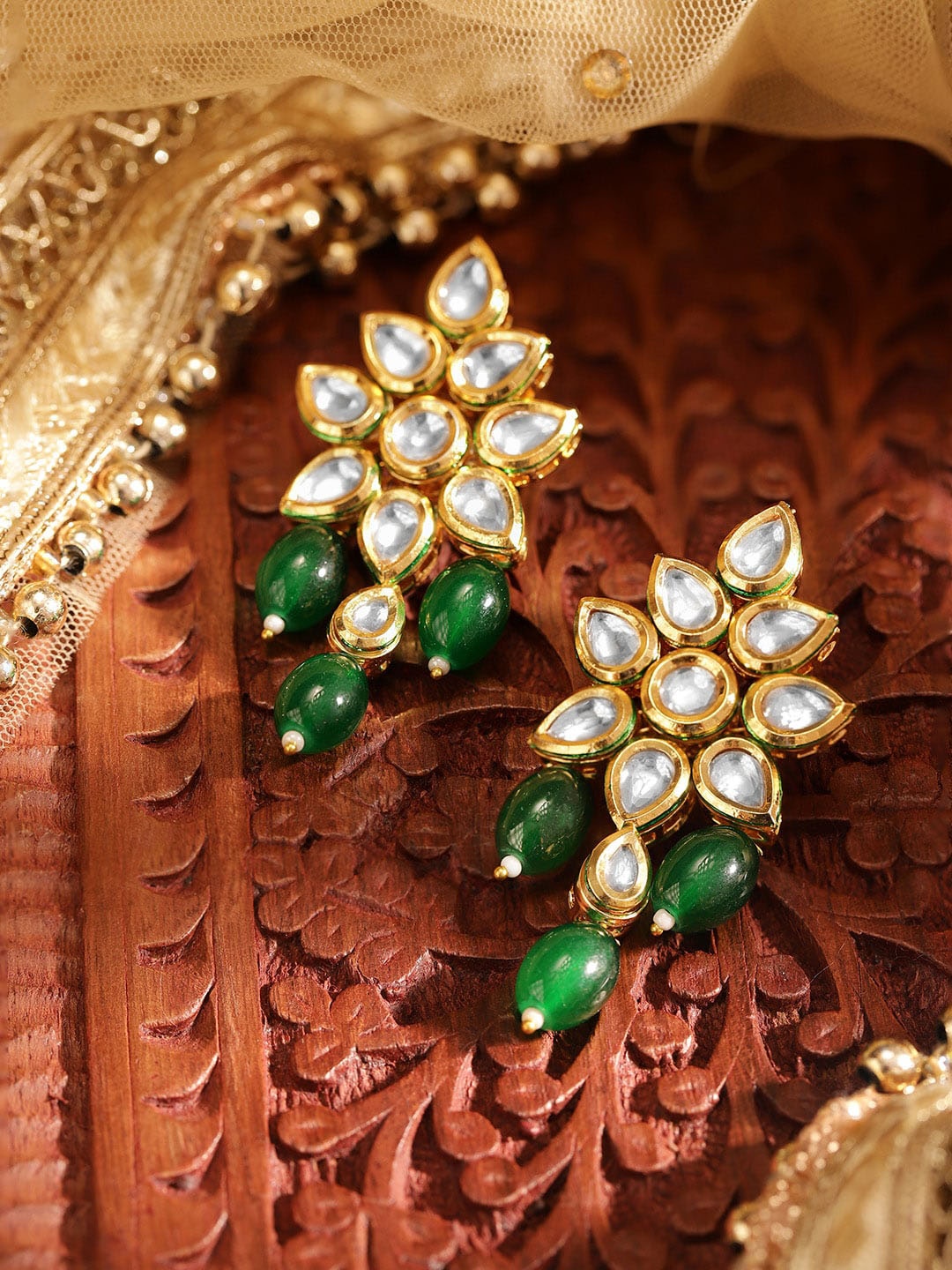 

Priyaasi Contemporary Kundan Drop Earrings, Green