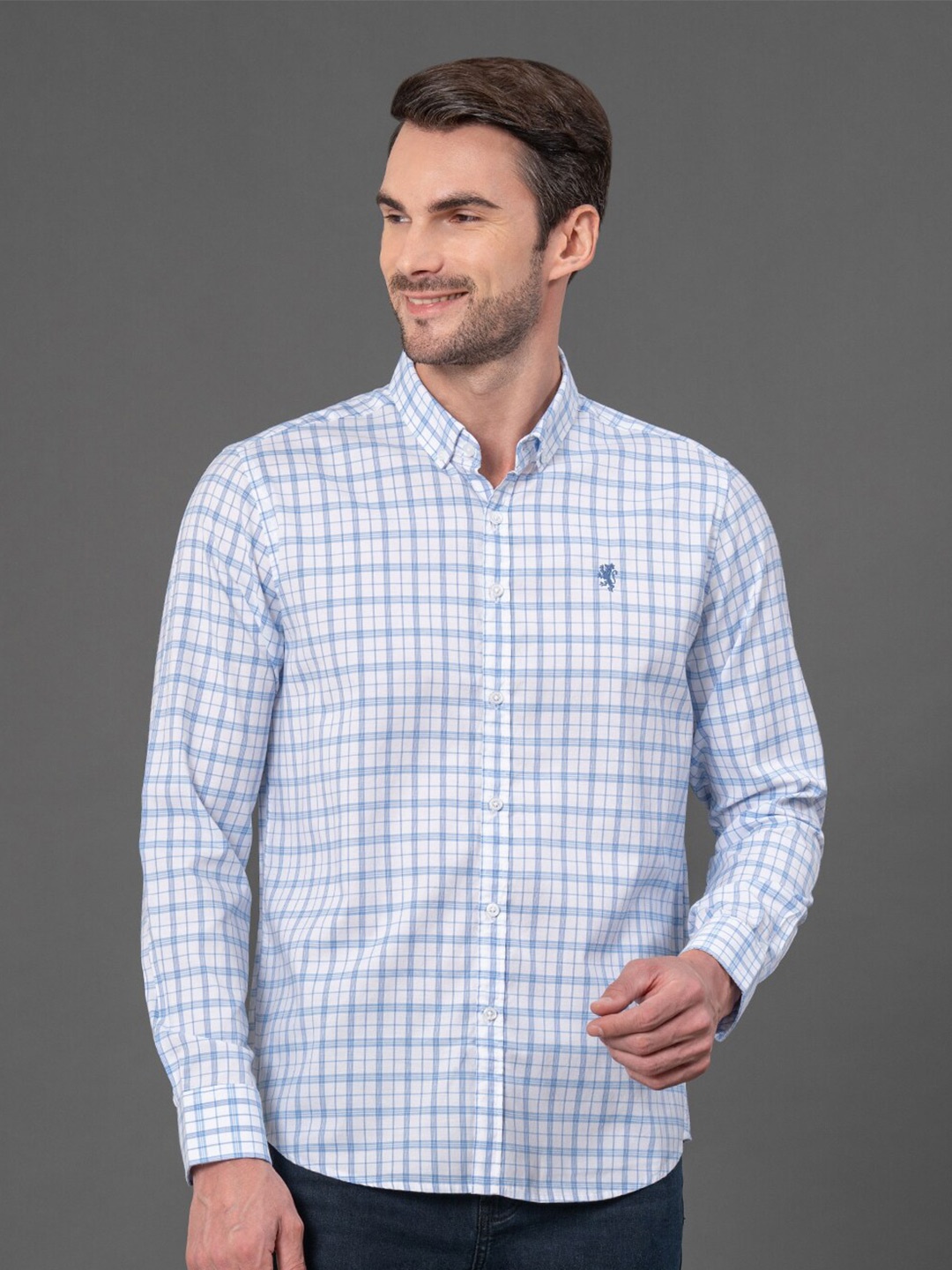 

Red Tape Men Button Down Checked Casual Shirt, Blue
