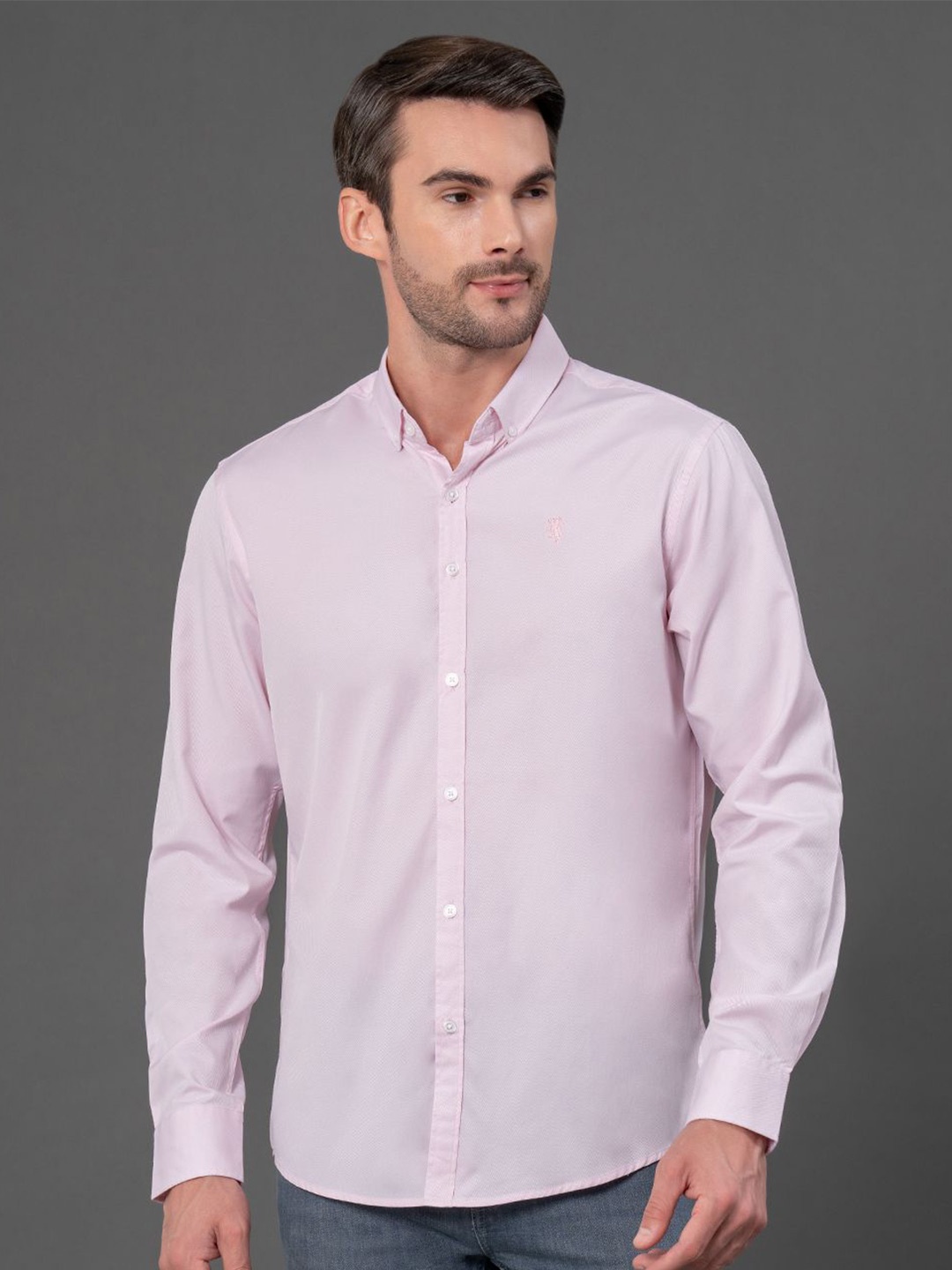 

Red Tape Men Dobby Textured Casual Shirt, Pink