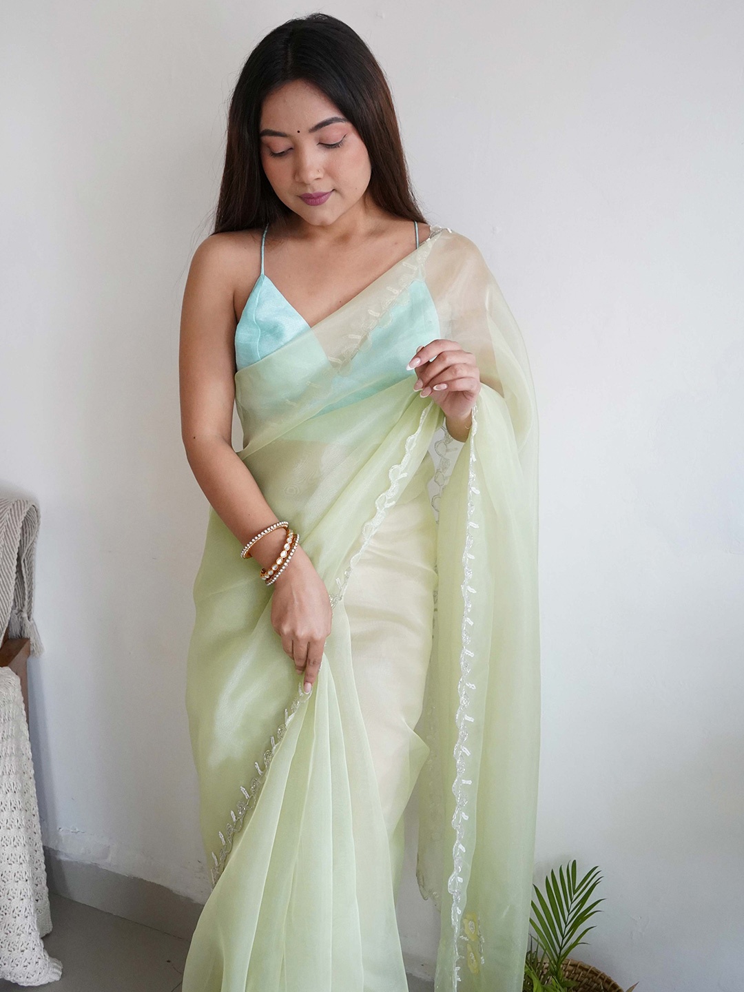 

Vastrasky Global Jaali Organza Saree, Green