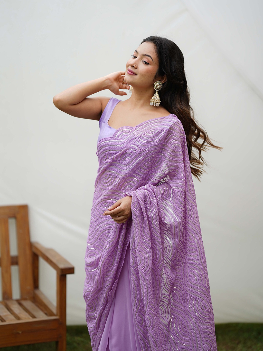 

Vastrasky Global Embellished Sequinned Organza Saree, Purple