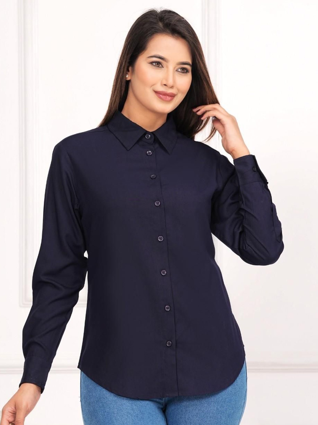 

ETC Women Solid Casual Shirt, Navy blue