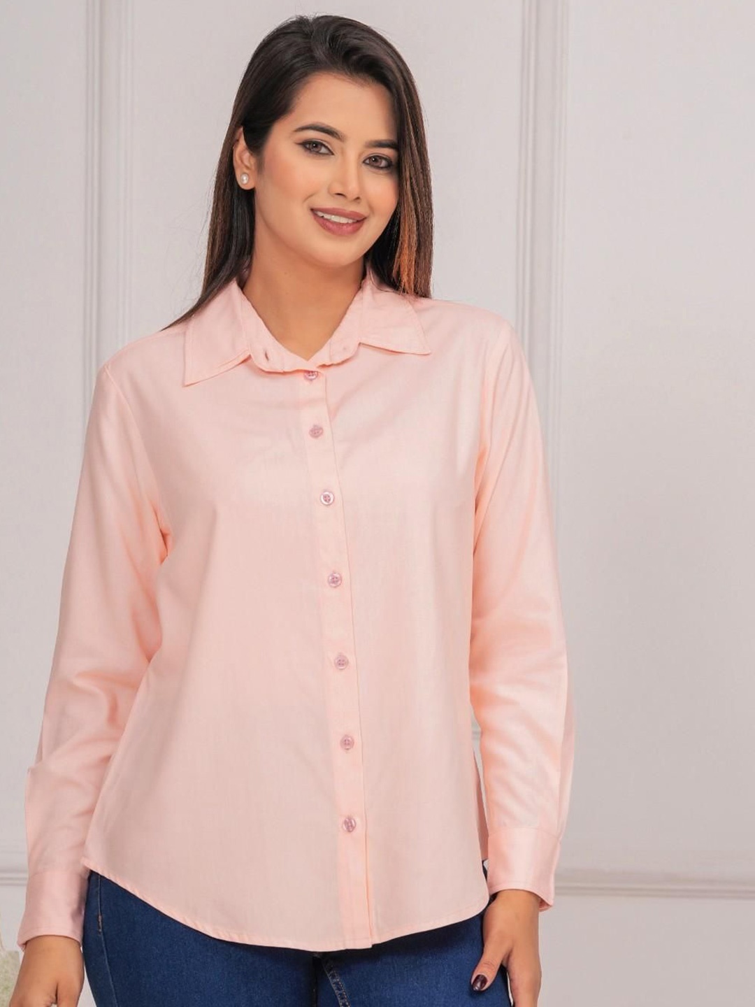 

ETC Women Solid Casual Shirt, Peach