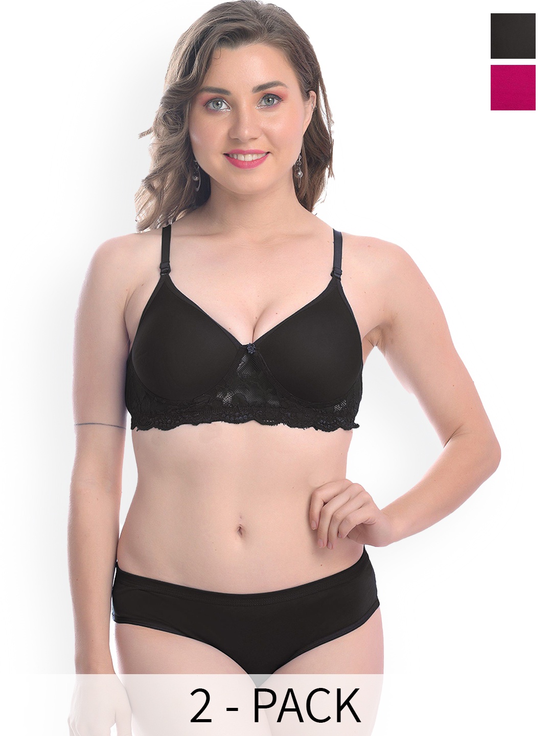 

AROUSY Pack Of 2 Cotton Lingerie Set B_PDCL Set_P,Bl, Pink